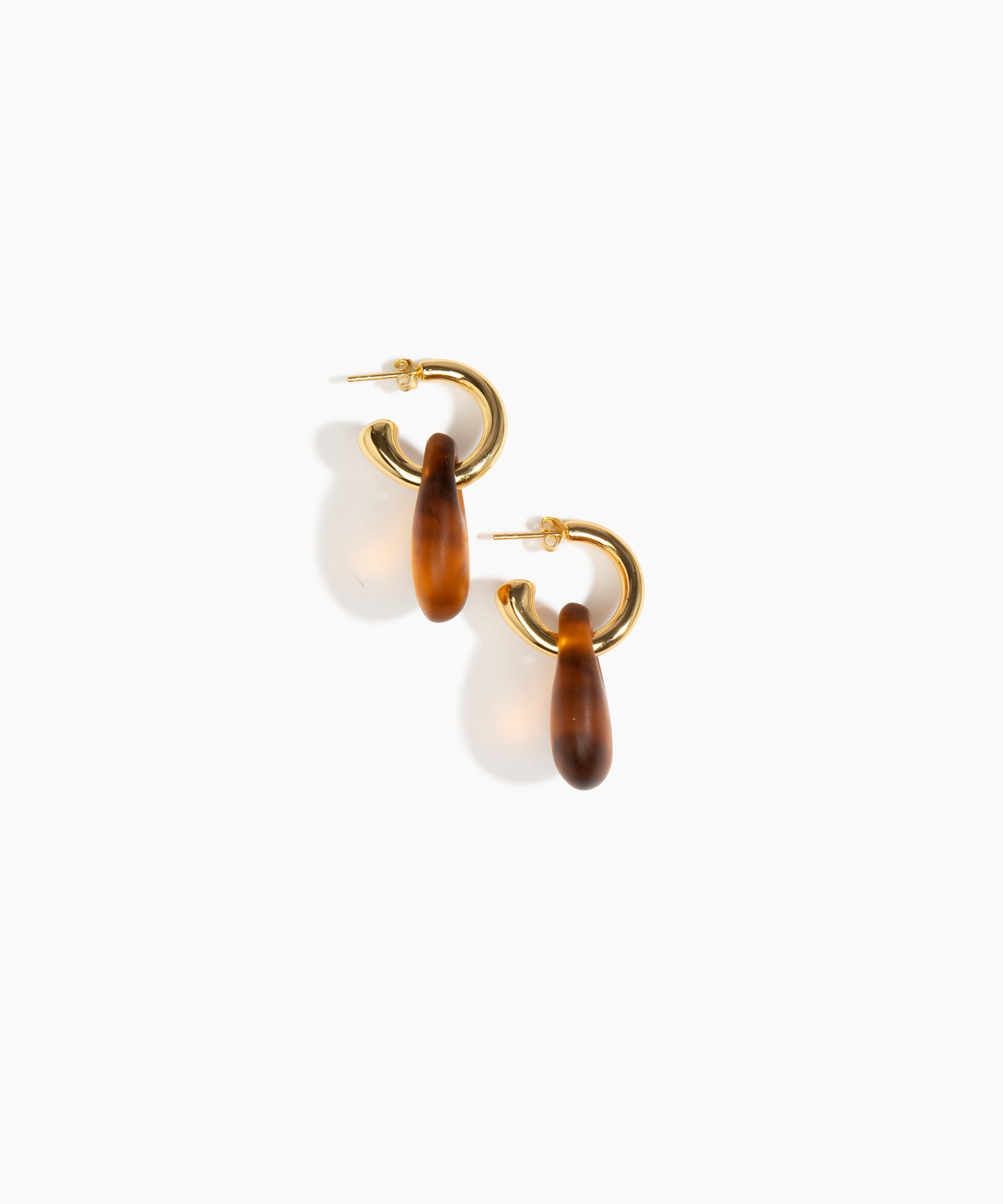 Dinosaur Designs Small Rock Hoop Earrings in Tortoise color resin with Brass Hoop Material