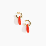 Dinosaur Designs Small Rock Hoop Earrings in Poppy color resin with Brass Hoop Material
