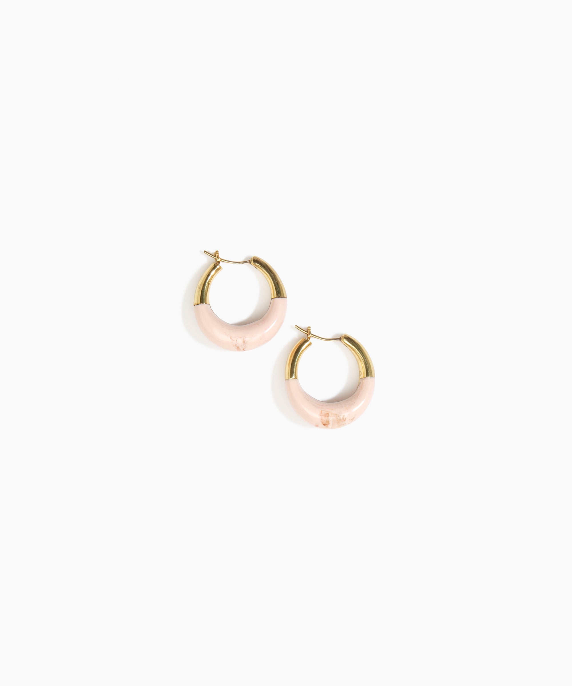 Dinosaur Designs Small Horn Hoop Earrings in Rose Swirl color resin with Nano-Coated Brass Material