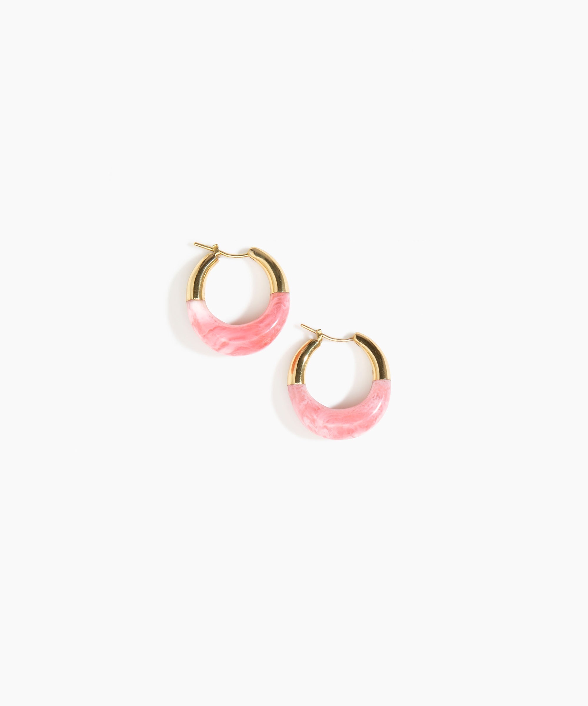 Dinosaur Designs Small Horn Hoop Earrings in Shell Pink color resin with Nano-Coated Brass Material