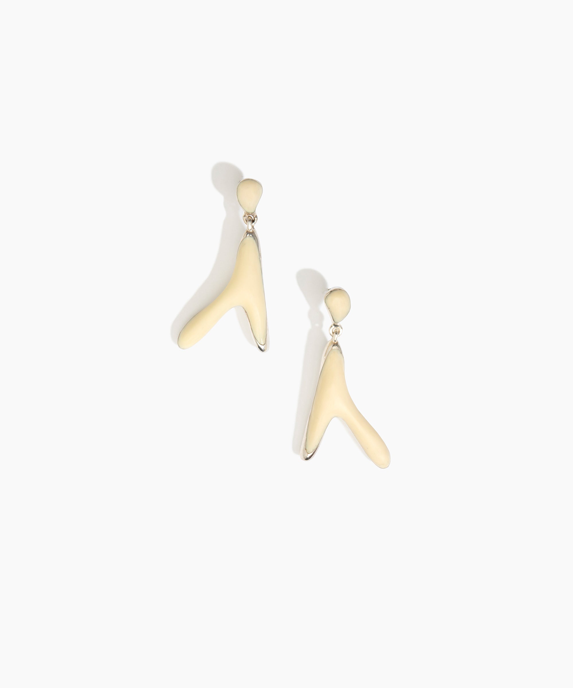 Dinosaur Designs Large Wishbone Earrings in Cream color resin with Silver-Plated Brass Material