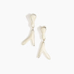 Dinosaur Designs Long Wishbone Earrings in Chalk Swirl color resin with Silver-Plated Brass Material