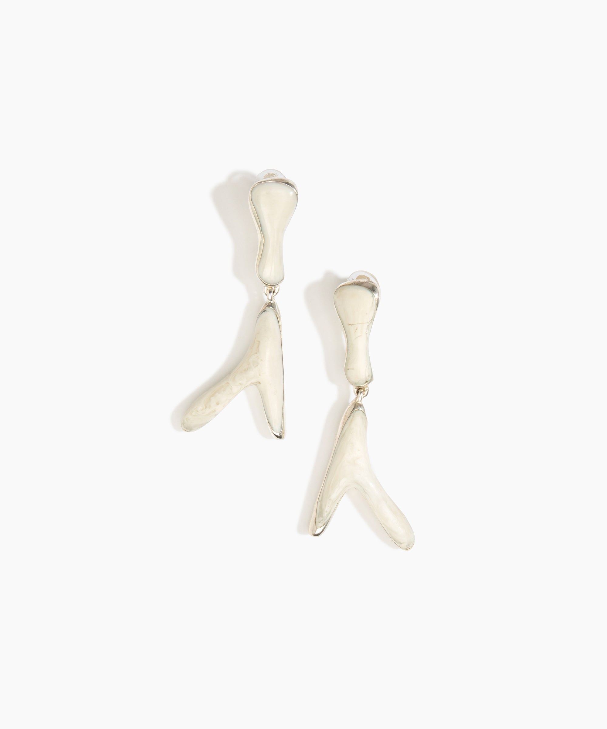 Dinosaur Designs Long Wishbone Earrings in Chalk Swirl color resin with Silver-Plated Brass Material