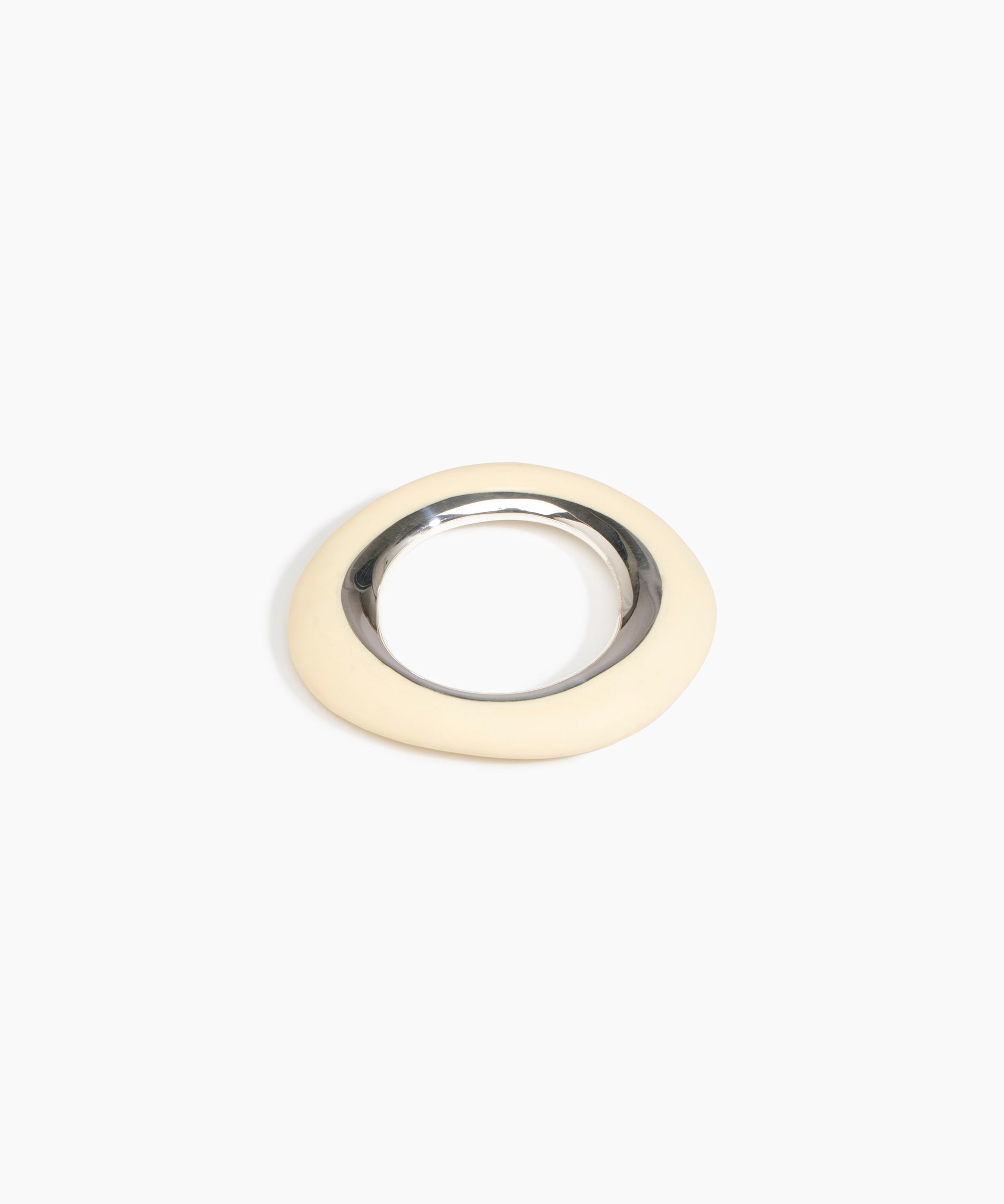 Dinosaur Designs Small Drift Duo Bangle in Cream color resin with Silver-Plated Brass Material