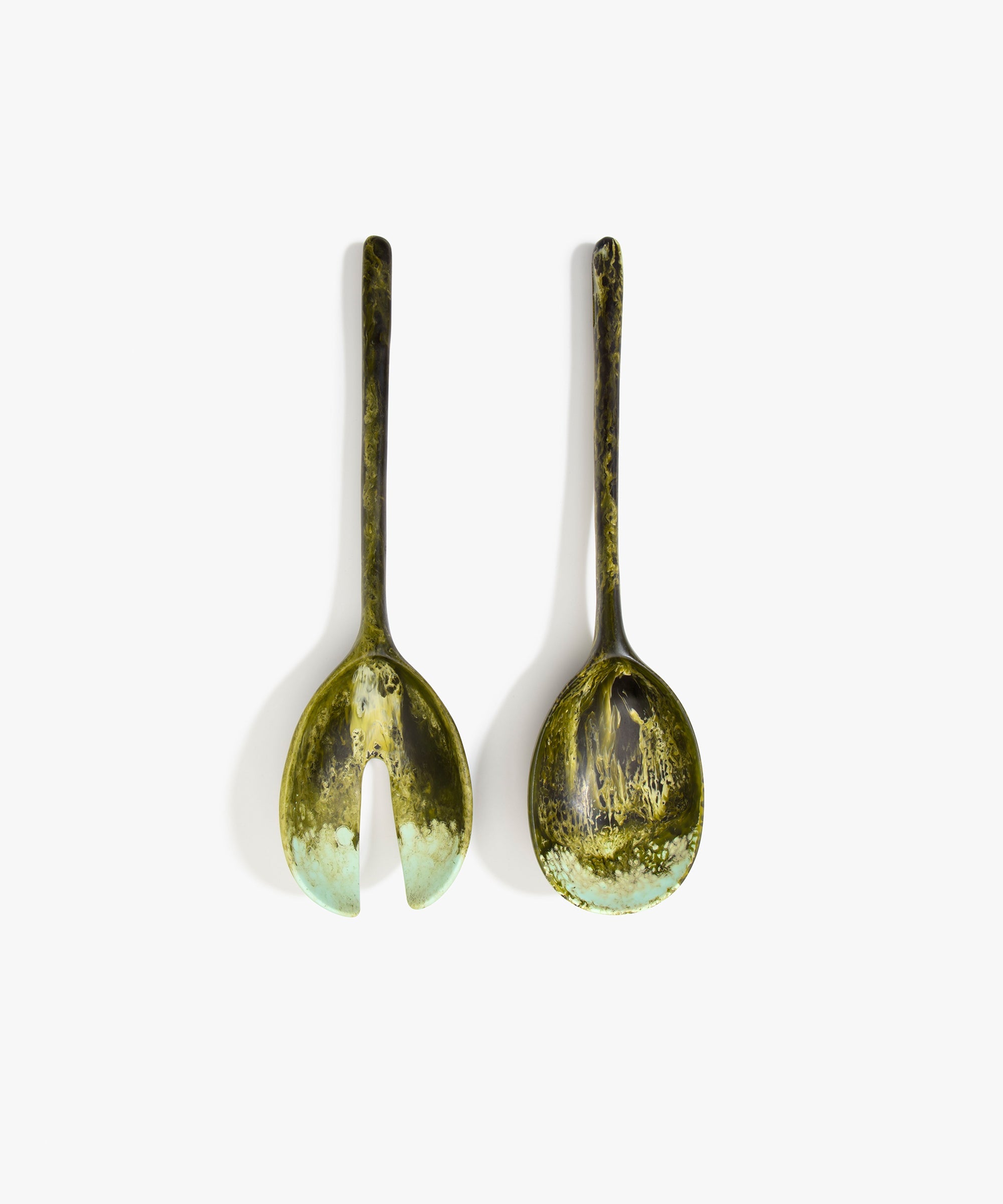 Dinosaur Designs Long Stone Servers in Malachite color resin