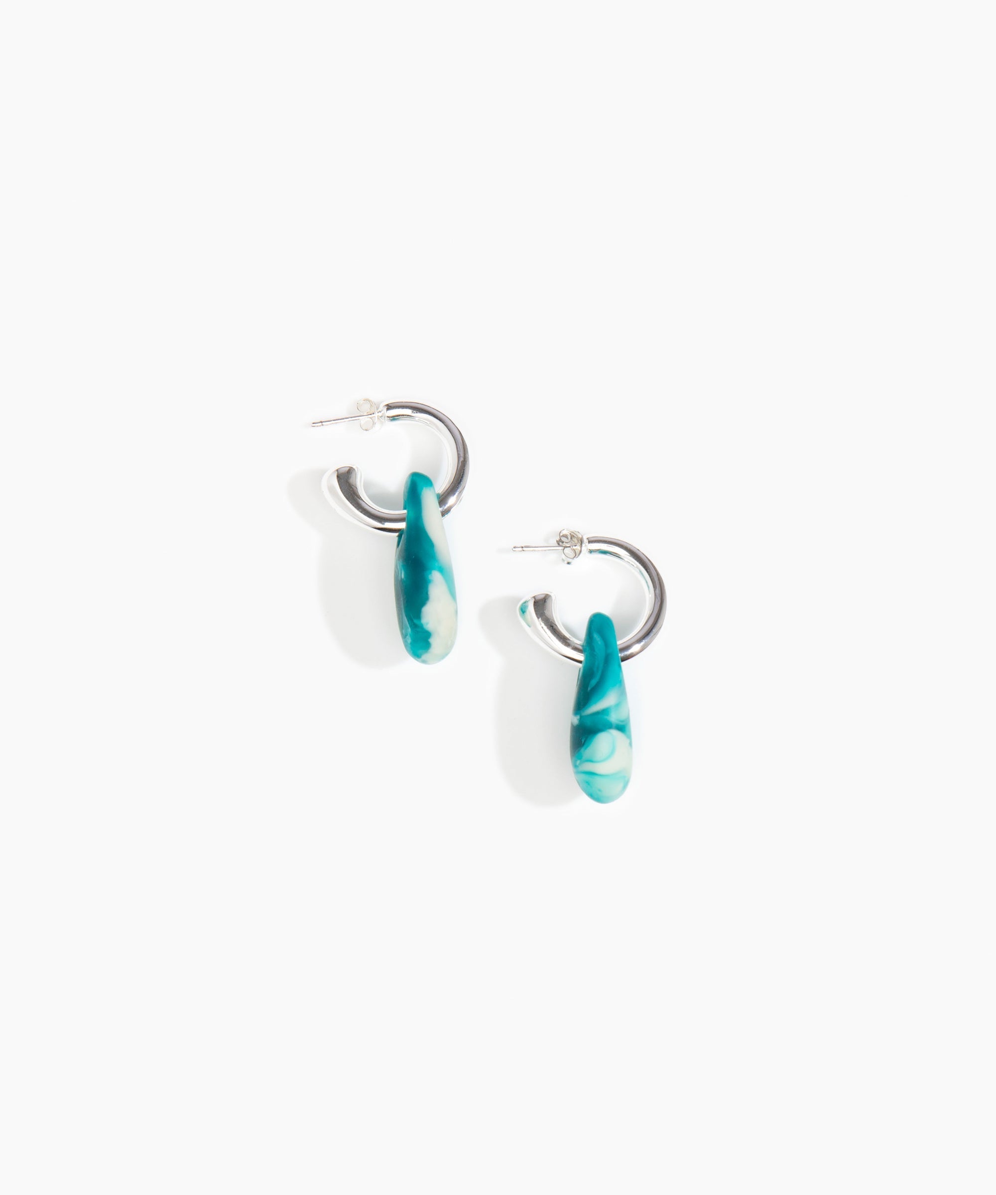 Dinosaur Designs Small Rock Hoop Earrings in Lagoon Colour resin with Silver-Plated Brass Hoop Material..