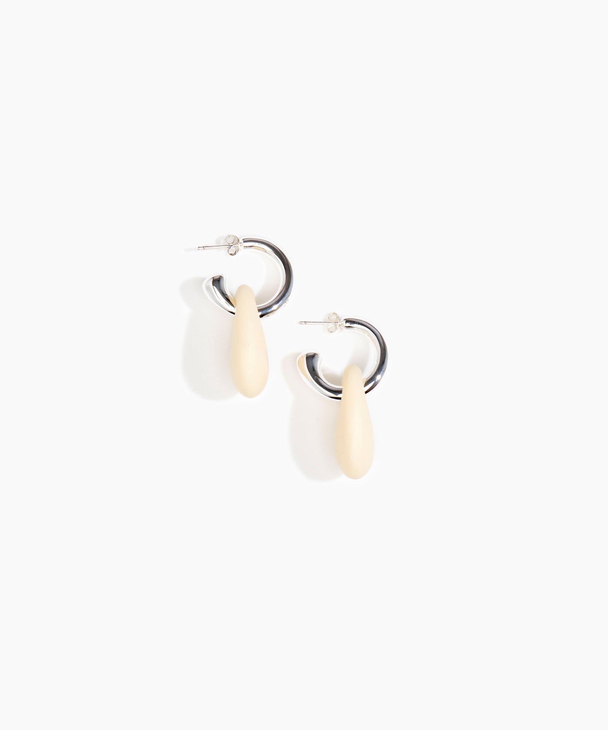 Dinosaur Designs Small Rock Hoop Earrings in Cream Colour resin with Silver-Plated Brass Hoop Material