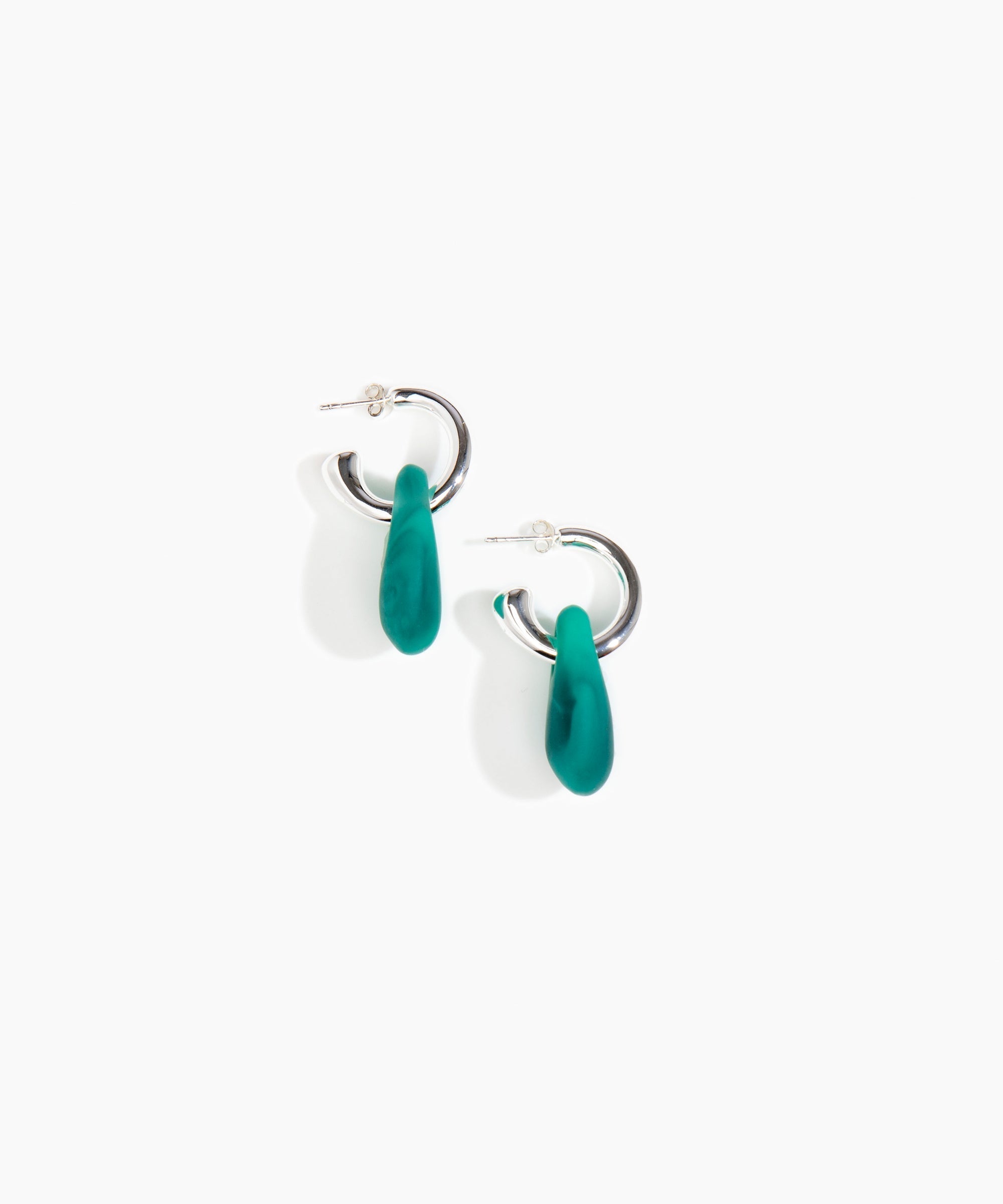 Dinosaur Designs Small Rock Hoop Earrings in Mineral Swirl Colour resin with Silver-Plated Brass Hoop Material