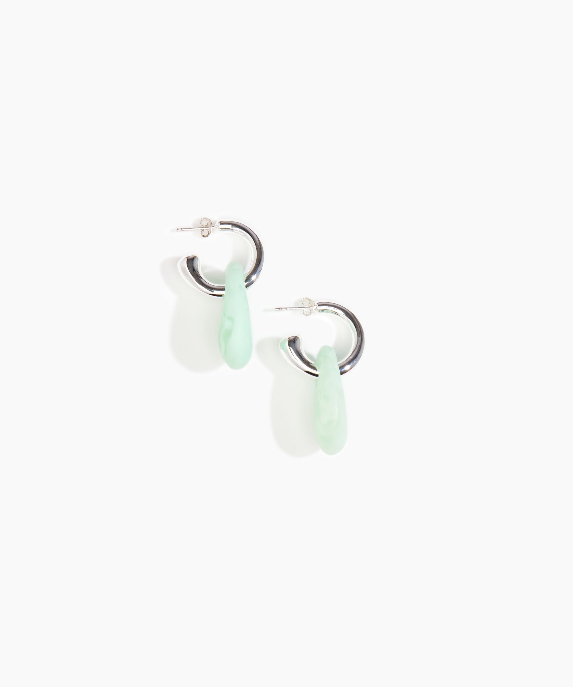 Dinosaur Designs Small Rock Hoop Earrings in Mint Colour resin with Silver-Plated Brass Hoop Material.