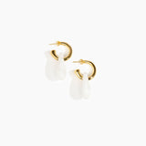 Dinosaur Designs Small Rock Hoop Earrings in Snow Swirl Colour resin with Brass Hoop Material.