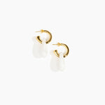 Dinosaur Designs Small Rock Hoop Earrings in Snow Swirl Colour resin with Brass Hoop Material..