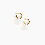Dinosaur Designs Small Rock Hoop Earrings in Snow Swirl Colour resin with Brass Hoop Material..