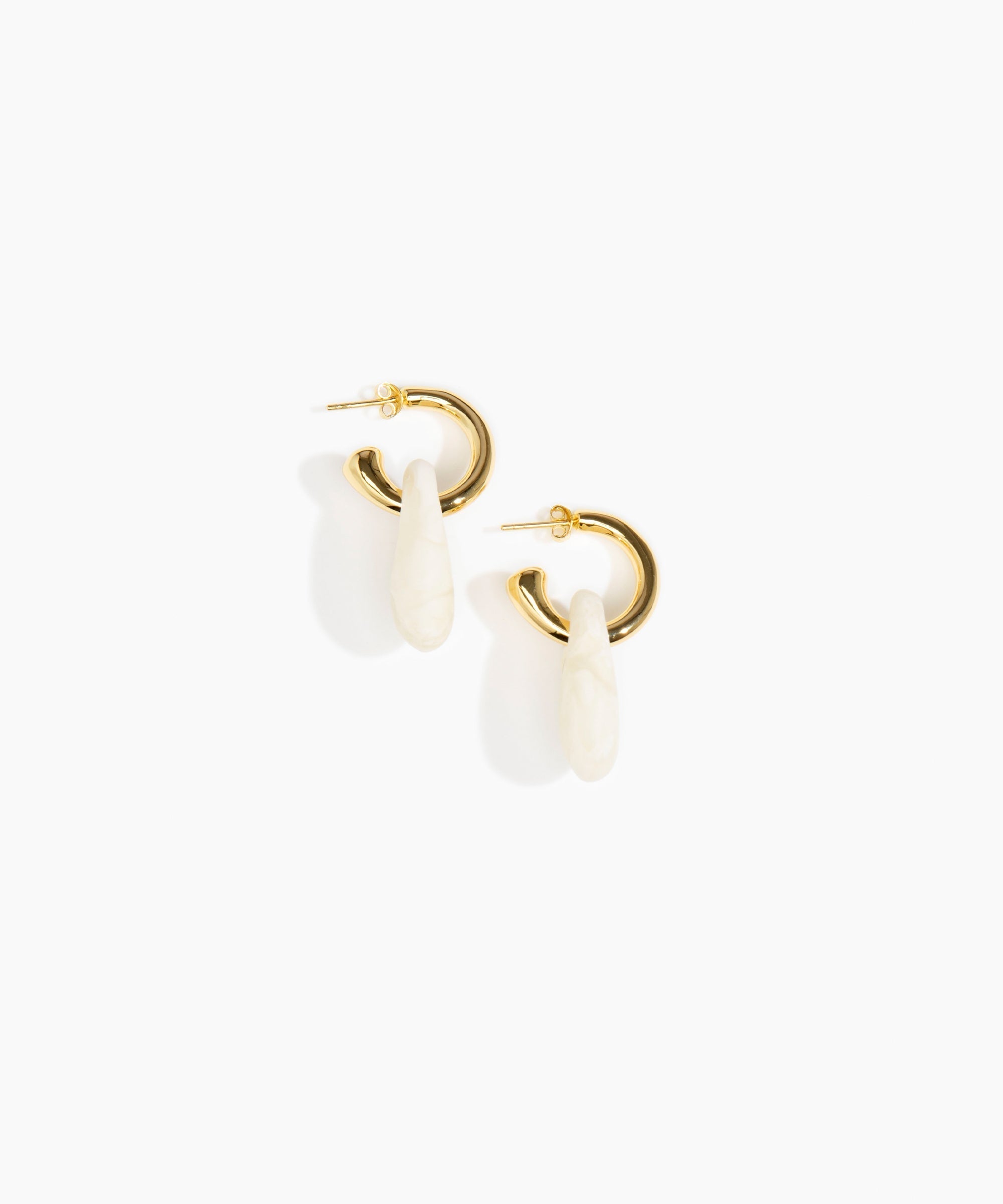 Dinosaur Designs Small Rock Hoop Earrings in Chalk Swirl Colour resin with Brass Hoop Material.