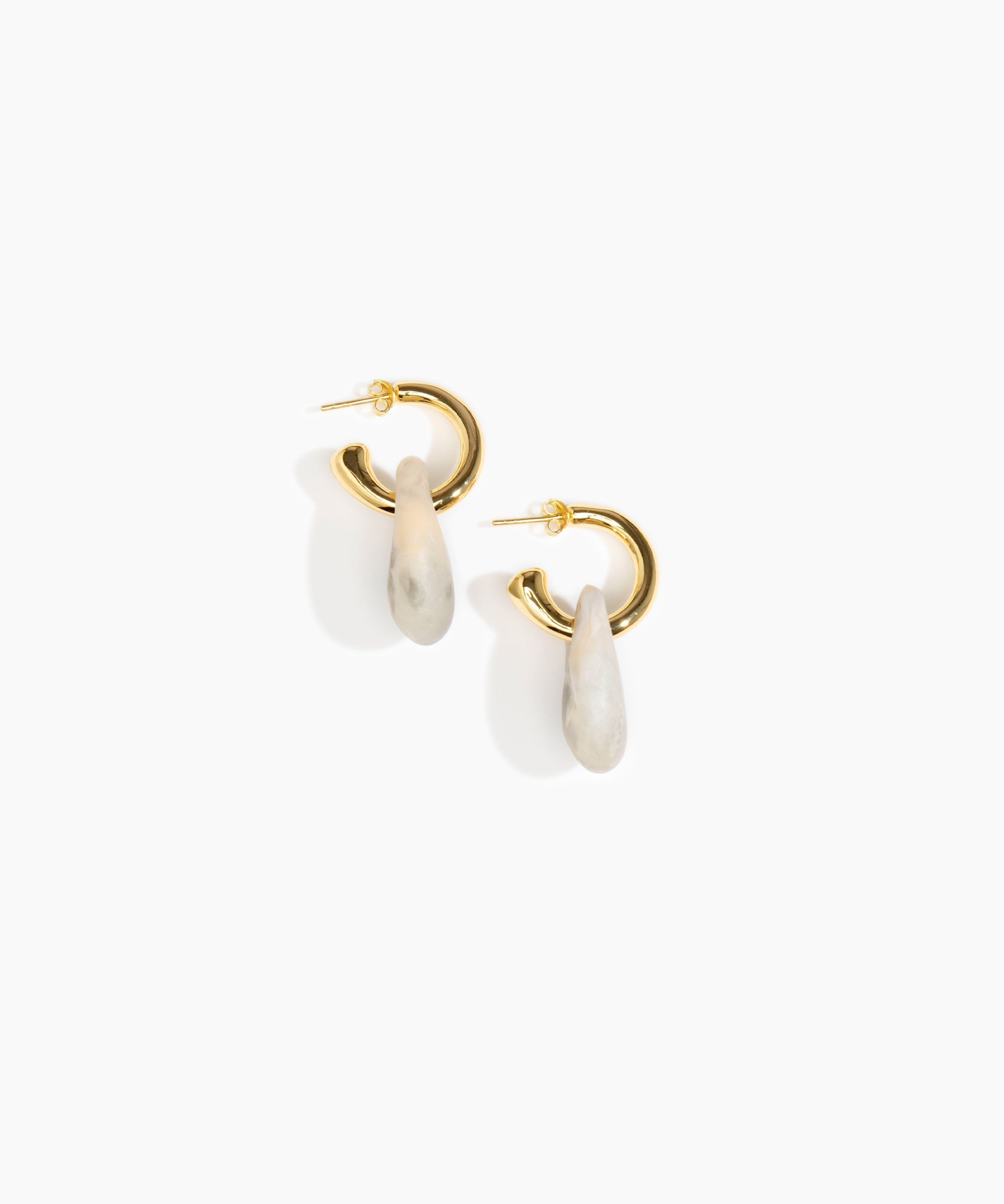 Dinosaur Designs Small Rock Hoop Earrings in Sandy Pearl Colour resin with Brass Hoop Material.