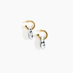 Dinosaur Designs Small Rock Hoop Earrings in White Marble Colour resin with Brass Hoop Material..