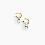 Dinosaur Designs Small Rock Hoop Earrings in White Marble Colour resin with Brass Hoop Material.