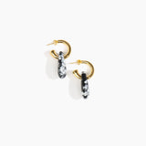 Dinosaur Designs Small Rock Hoop Earrings in Black Marble Colour resin with Brass Hoop Material.