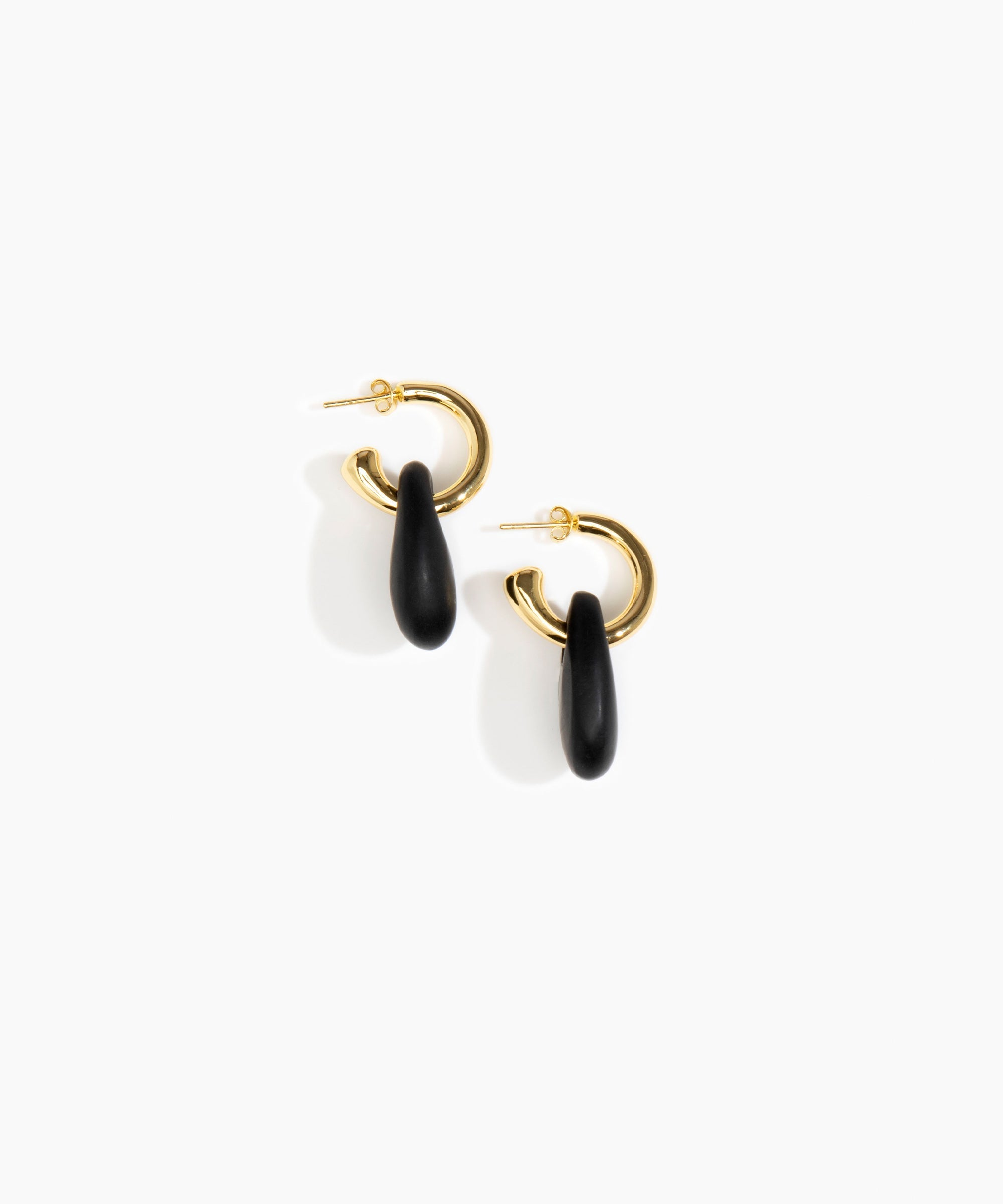 Dinosaur Designs Small Rock Hoop Earrings in Black Colour resin with Brass Hoop Material..