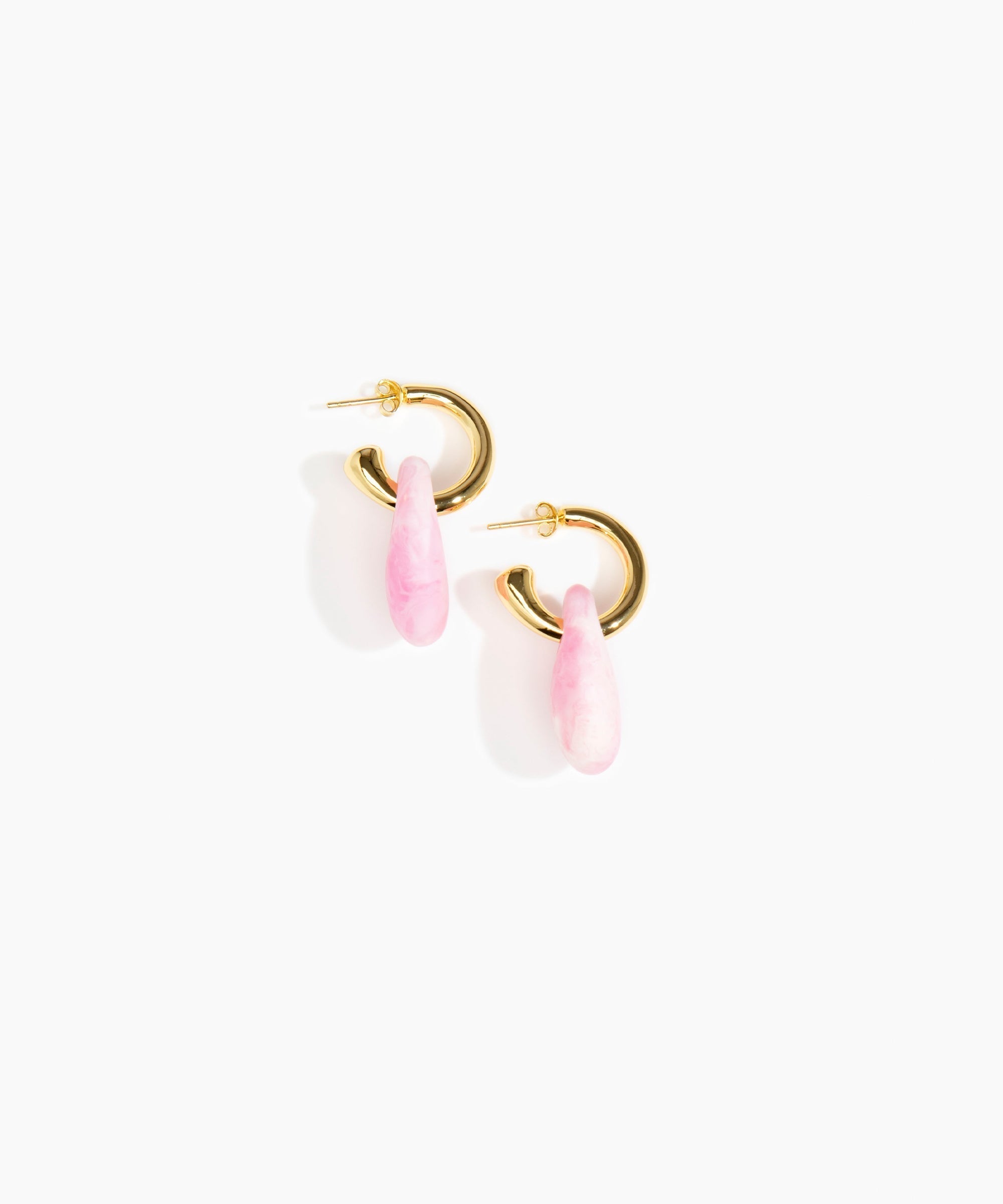 Dinosaur Designs Small Rock Hoop Earrings in Shell Pink Colour resin with Brass Hoop Material.