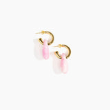 Dinosaur Designs Small Rock Hoop Earrings in Shell Pink Colour resin with Brass Hoop Material