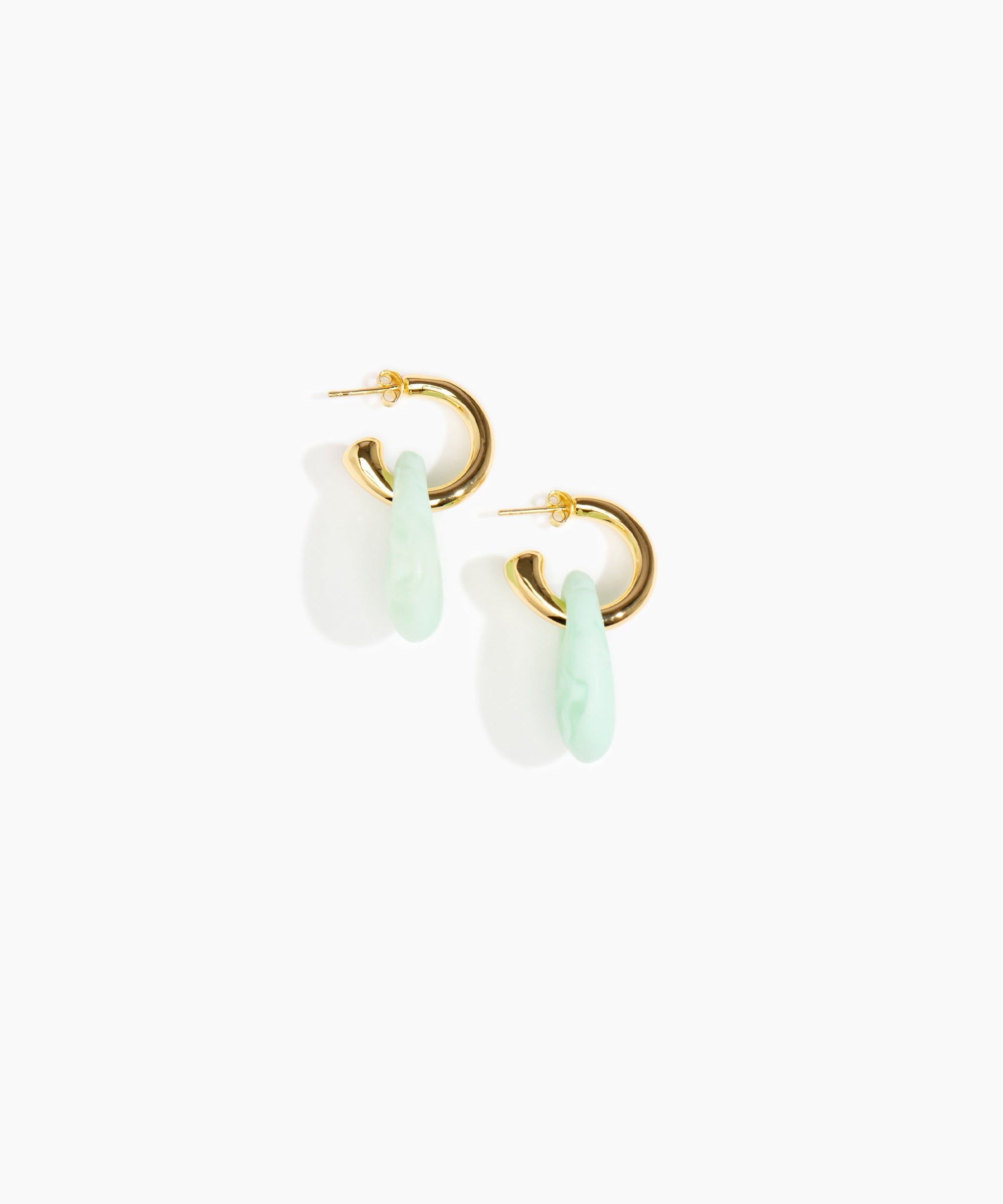 Dinosaur Designs Small Rock Hoop Earrings in Mint Colour resin with Brass Hoop Material..