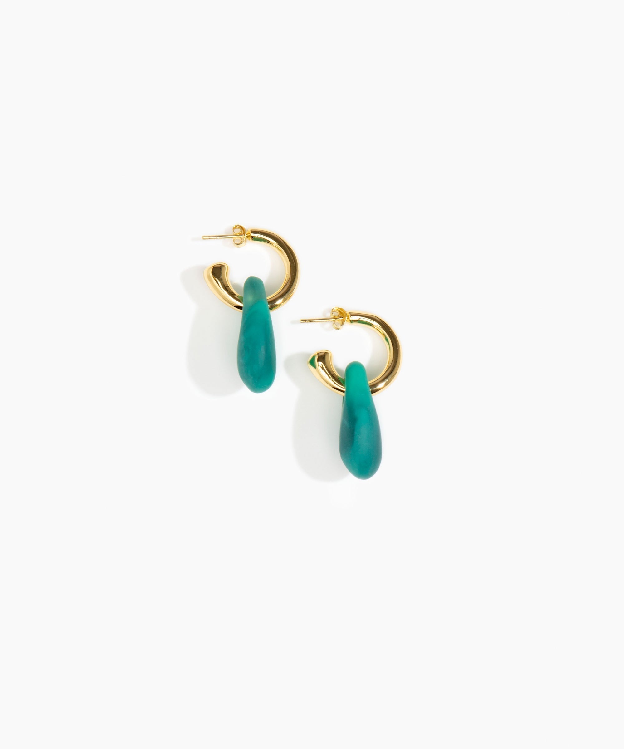 Dinosaur Designs Small Rock Hoop Earrings in Mineral Swirl Colour resin with Brass Hoop Material.