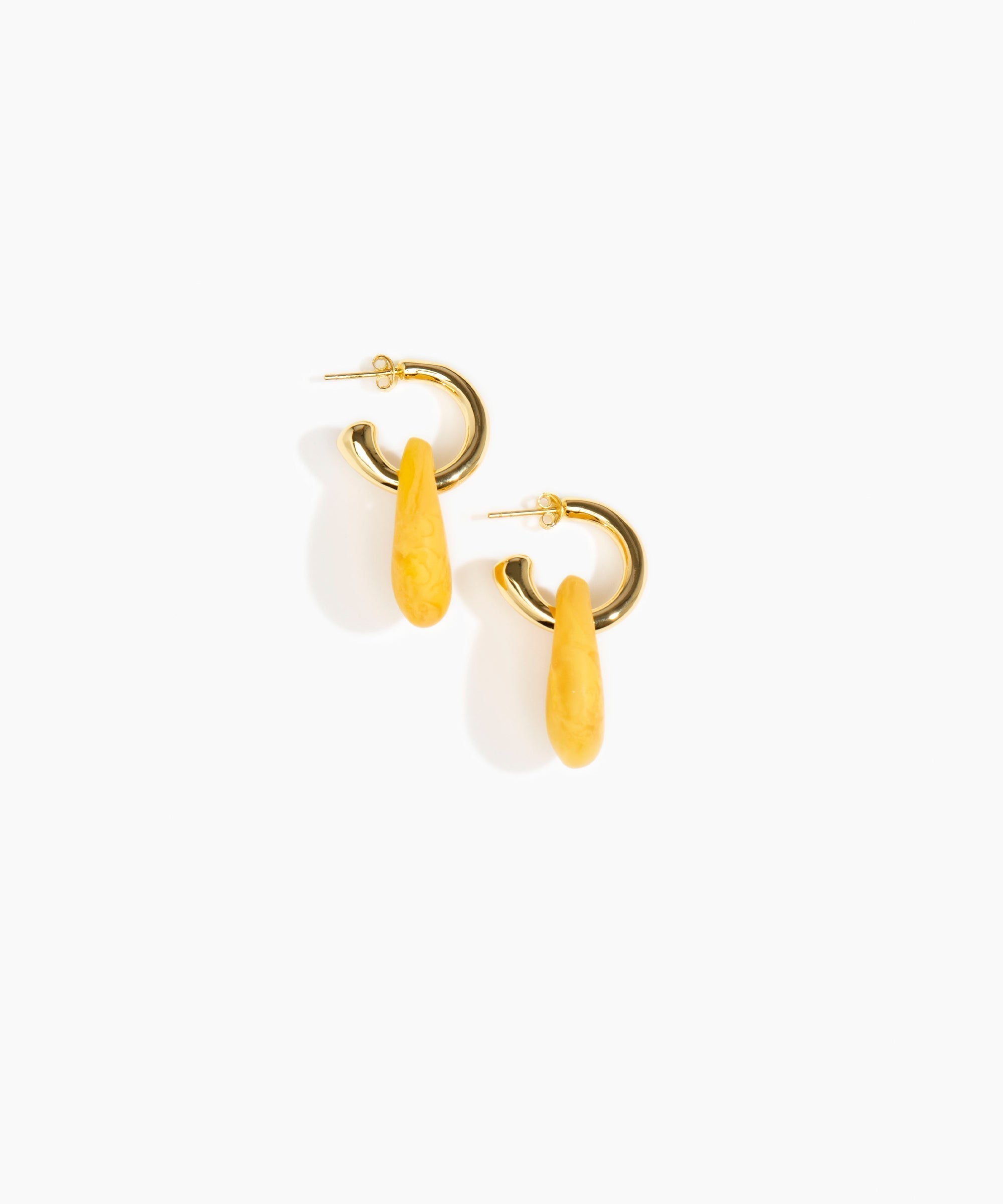 Dinosaur Designs Small Rock Hoop Earrings in Honeycomb Colour resin with Brass Hoop Material.