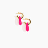 Dinosaur Designs Small Rock Hoop Earrings in Flamingo Colour resin with Brass Hoop Material.