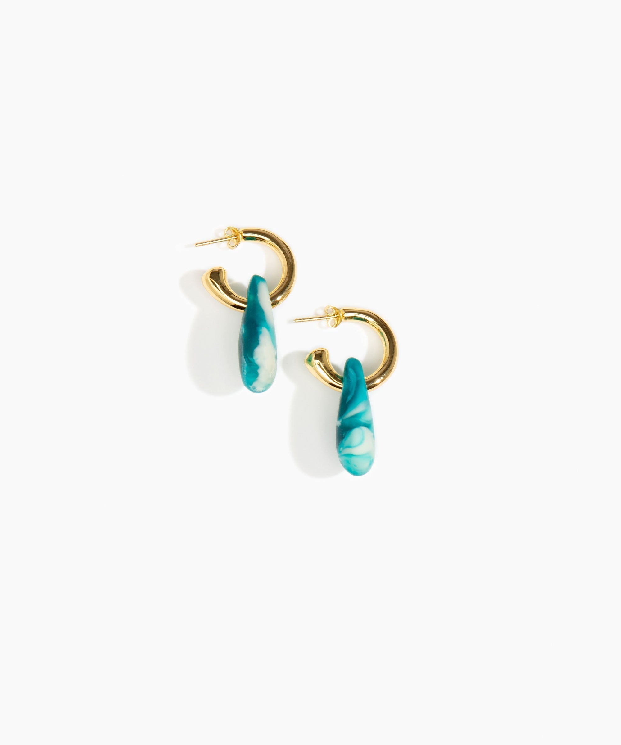 Dinosaur Designs Small Rock Hoop Earrings in Lagoon Colour resin with Brass Hoop Material.
