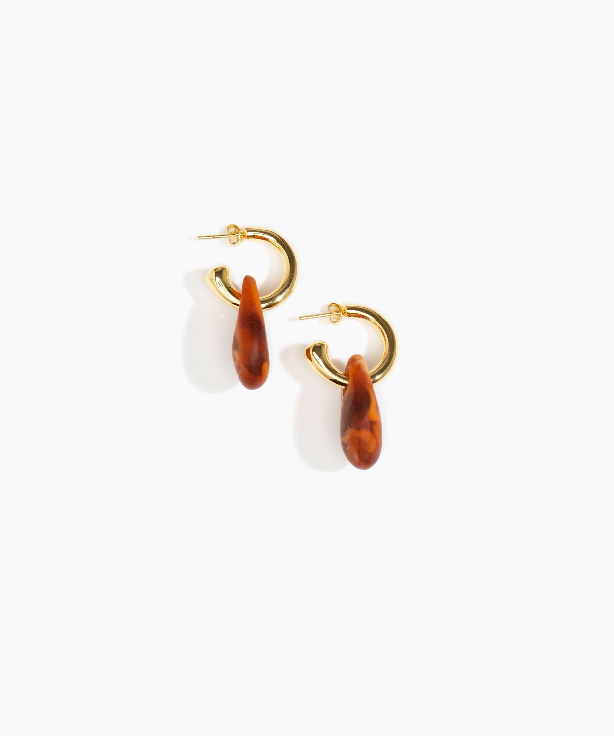 Dinosaur Designs Small Rock Hoop Earrings in Dark Horn Colour resin with Brass Hoop Material..