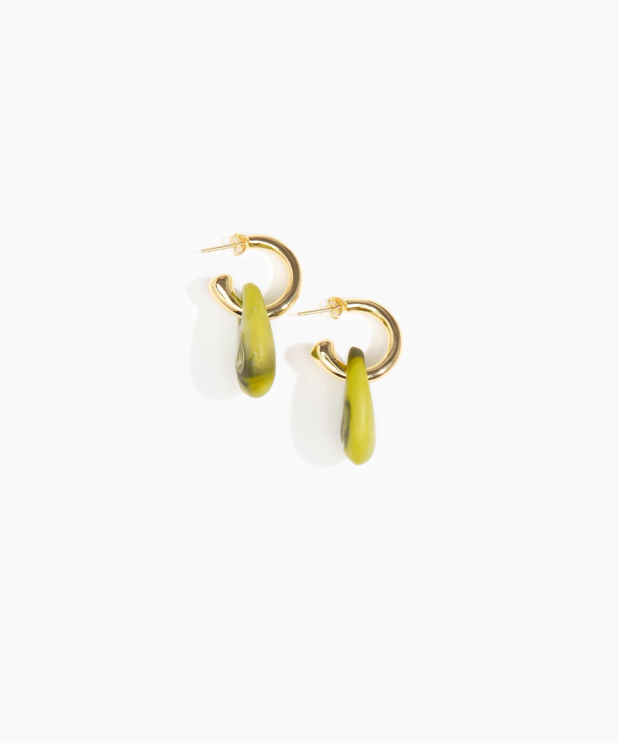 Dinosaur Designs Small Rock Hoop Earrings in Malachite Colour resin with Brass Hoop Material.