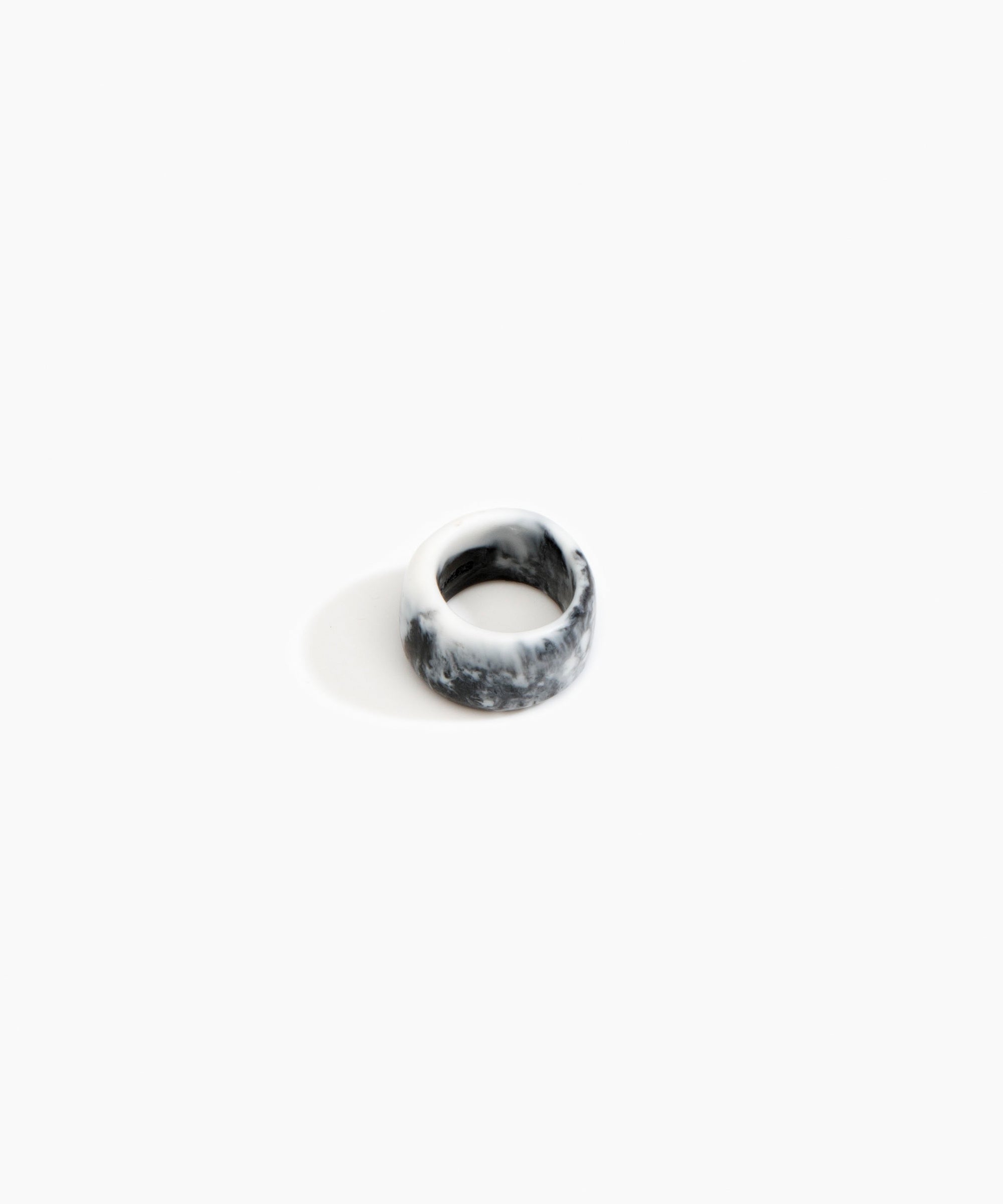 Dinosaur Designs Band Ring in White Marble Colour resin with Wide Fit