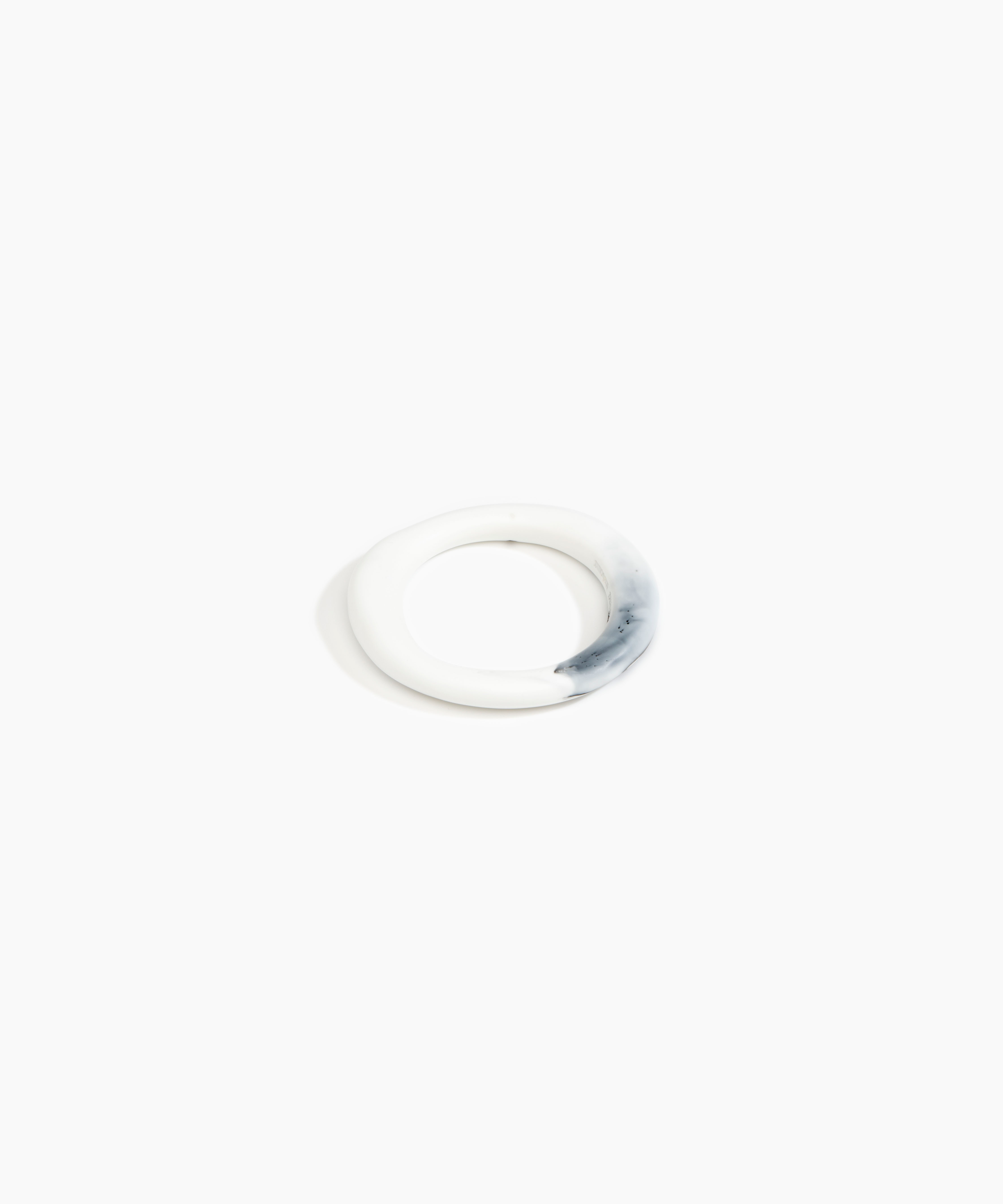 Dinosaur Designs Drift Wishbone Bangle in White Marble Colour resin with Wide Fit.