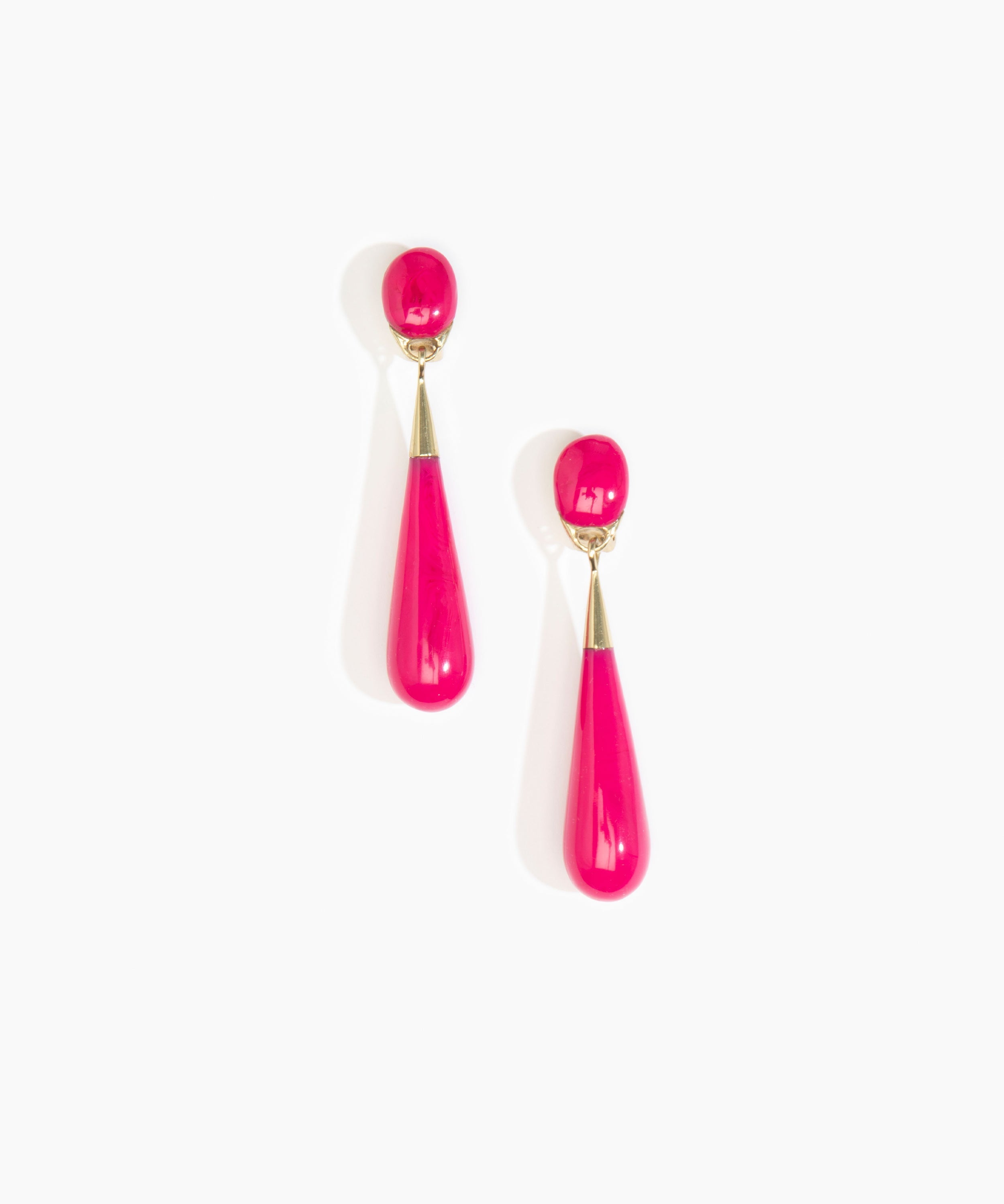 Dinosaur Designs Large Dew Drop Earrings in Flamingo Colour resin with Clips Backing.