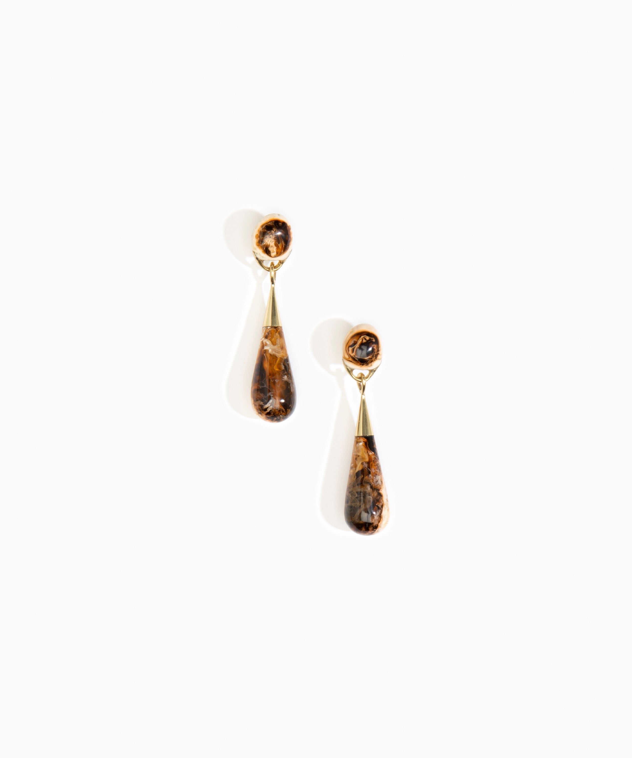Dinosaur Designs Medium Dew Drop Earrings in Light Horn color resin with Clips Backing