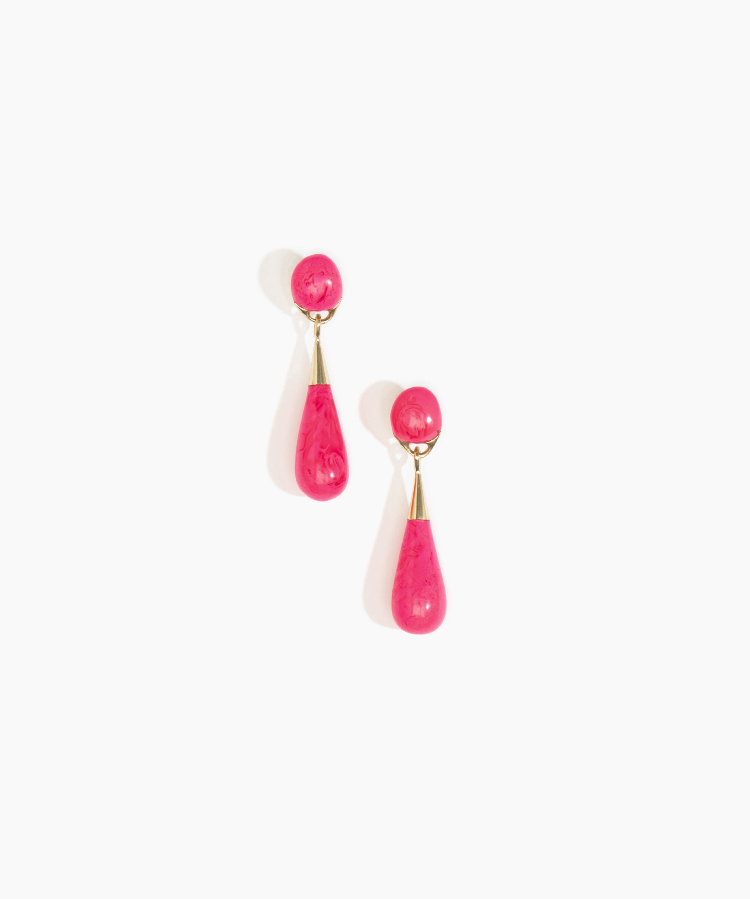 Dinosaur Designs Medium Dew Drop Earrings in Flamingo color resin with Clips Backing