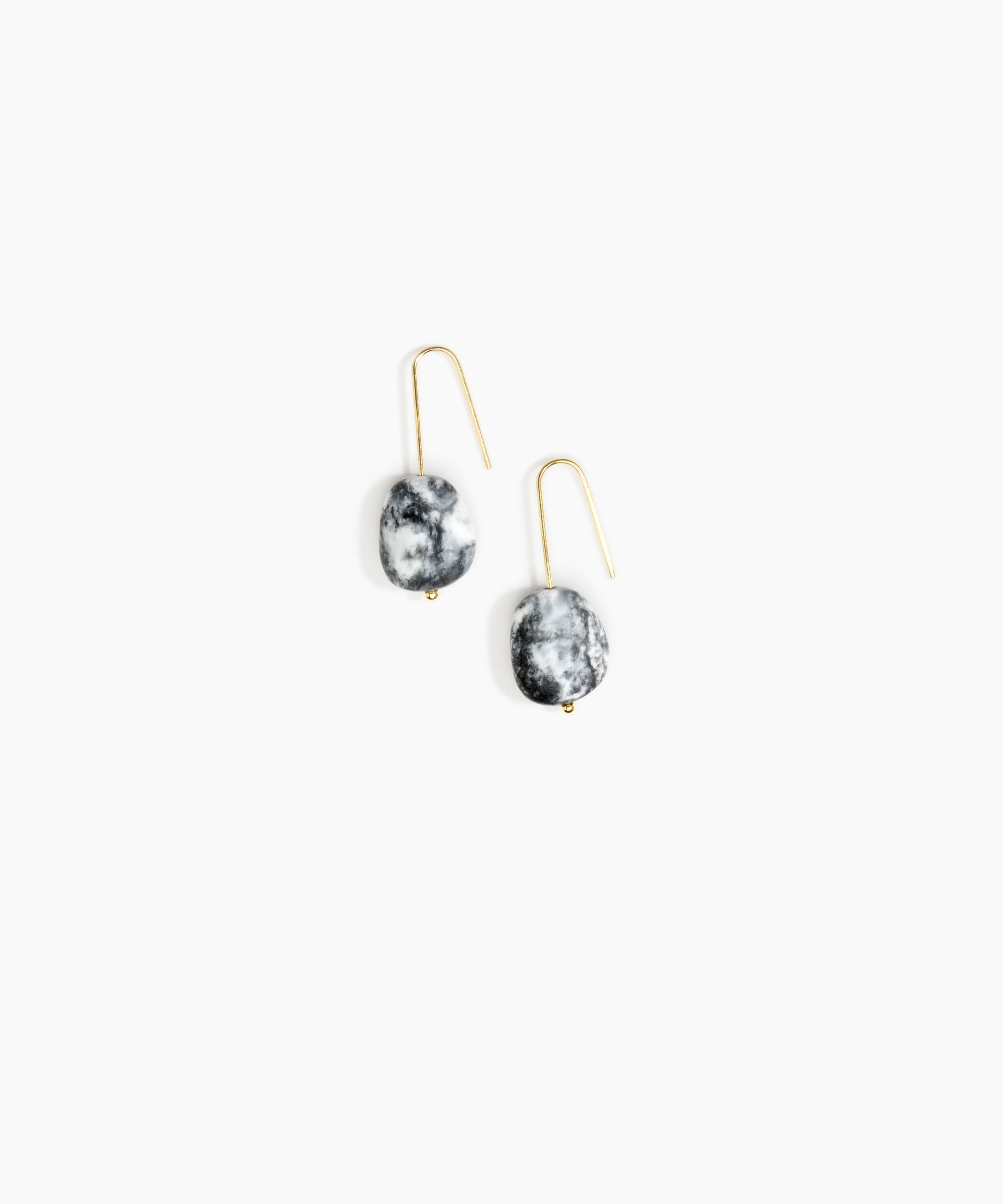Dinosaur Designs Earth Wire Earrings in White Marble Colour resin with Gold-Filled Material