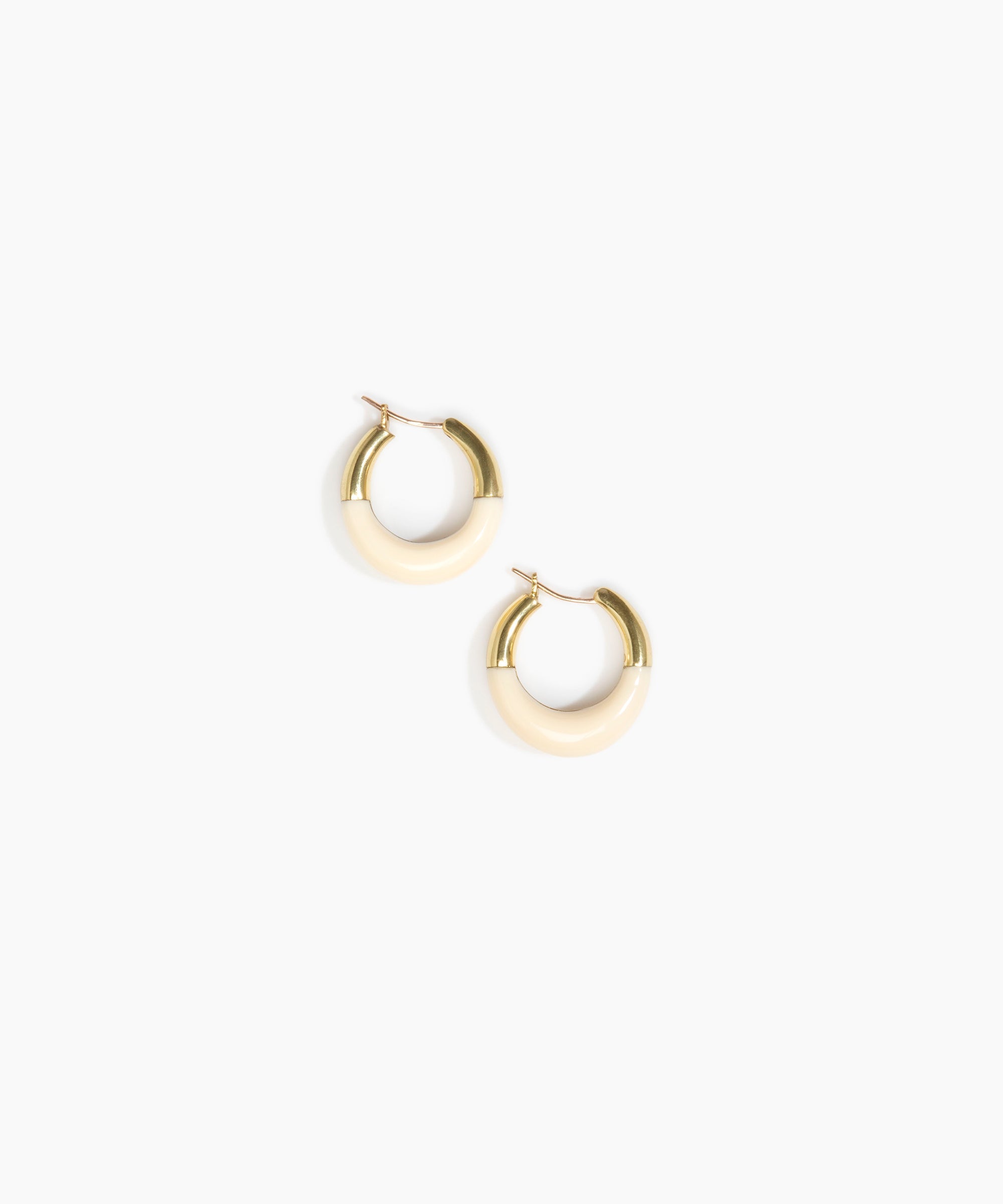 Dinosaur Designs Small Horn Hoop Earrings in Cream Colour resin with Nano-Coated Brass Material.