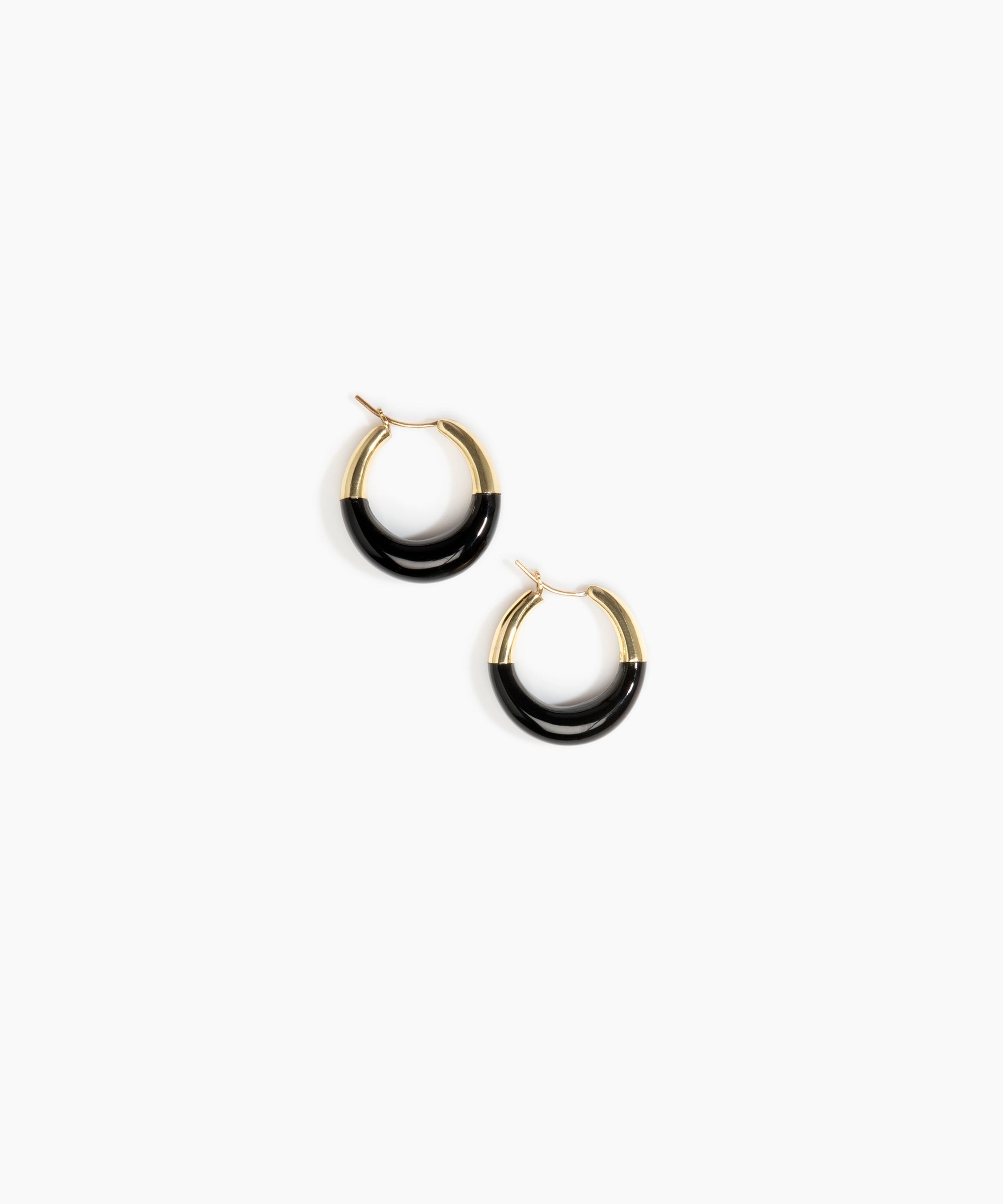 Dinosaur Designs Small Horn Hoop Earrings in Black Colour resin with Nano-Coated Brass Material.