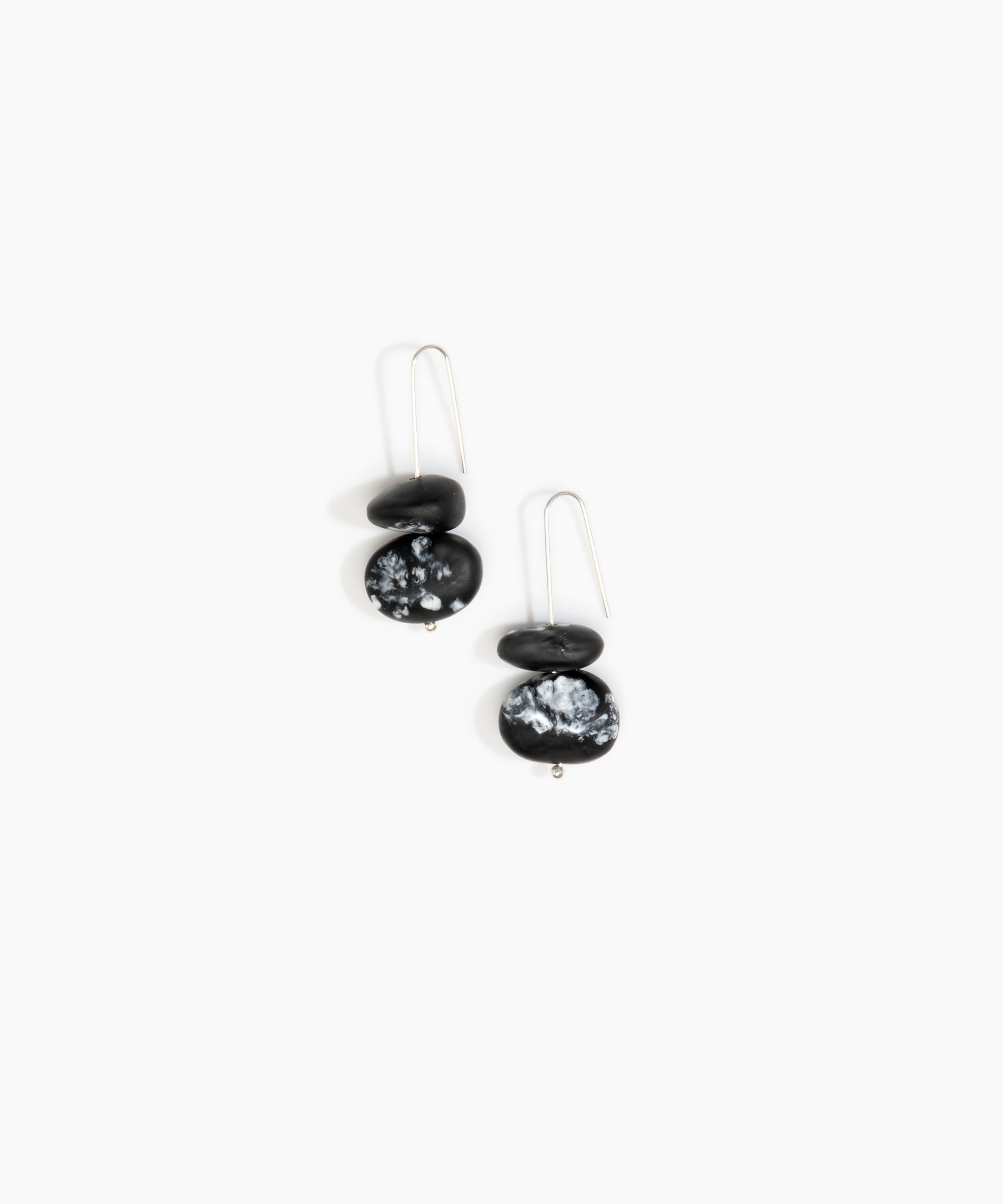 Dinosaur Designs Temple Earth Wire Earrings in Black Marble Colour resin with 925 Sterling Silver Material.