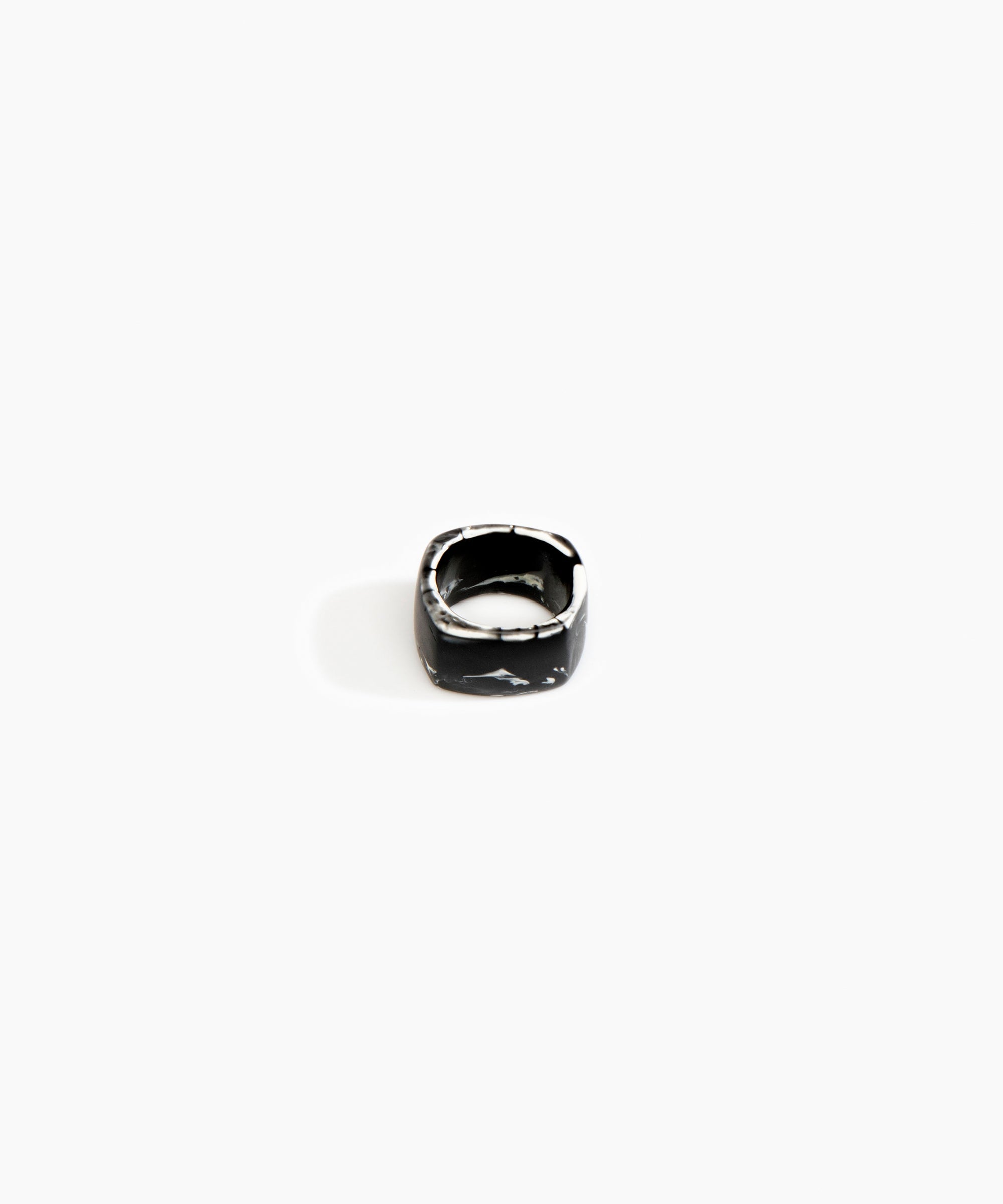 Dinosaur Designs Cube Ring in Black Marble Colour resin with Wide Fit.
