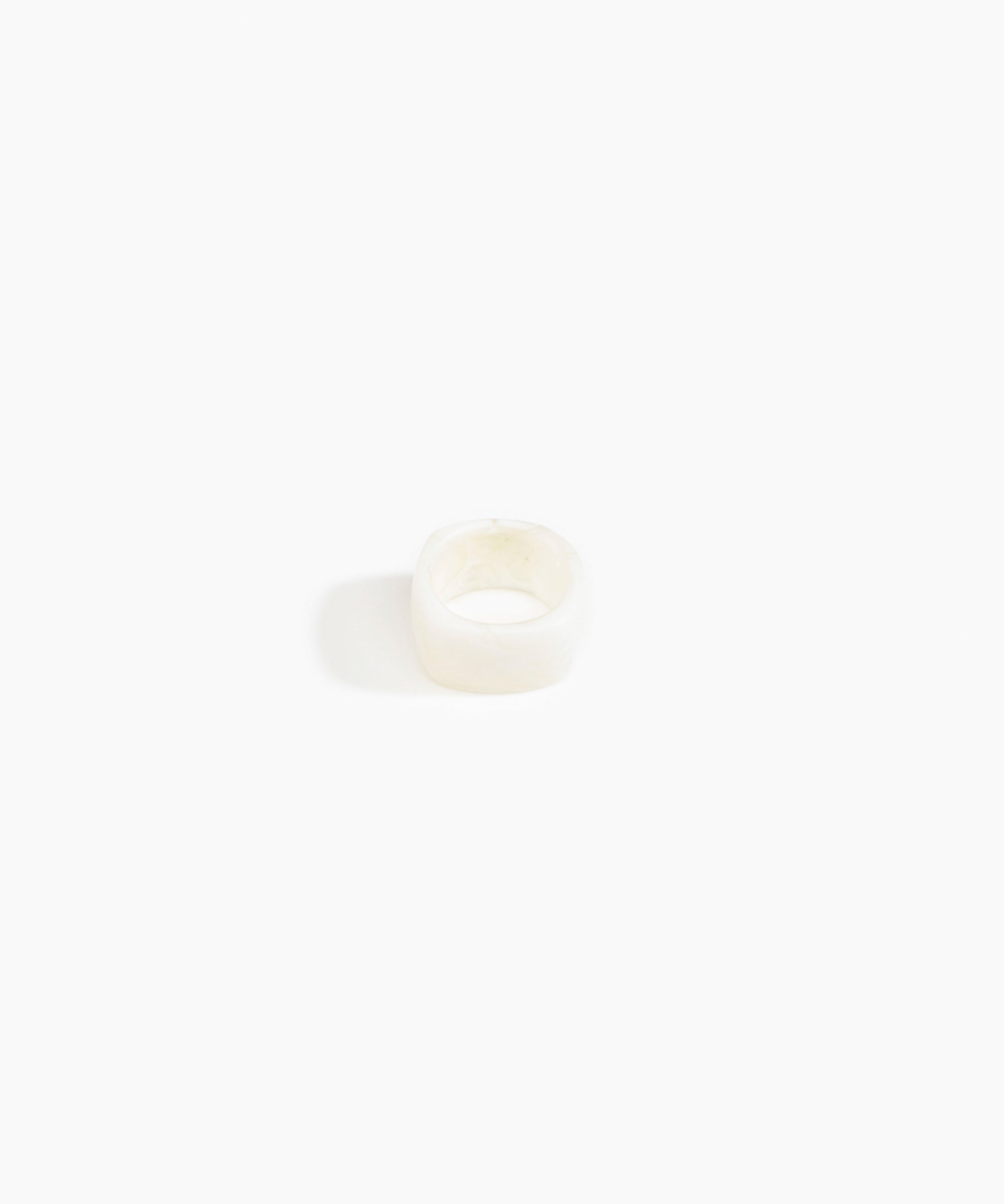 Dinosaur Designs Cube Ring in Chalk Swirl Colour resin with Wide Fit.
