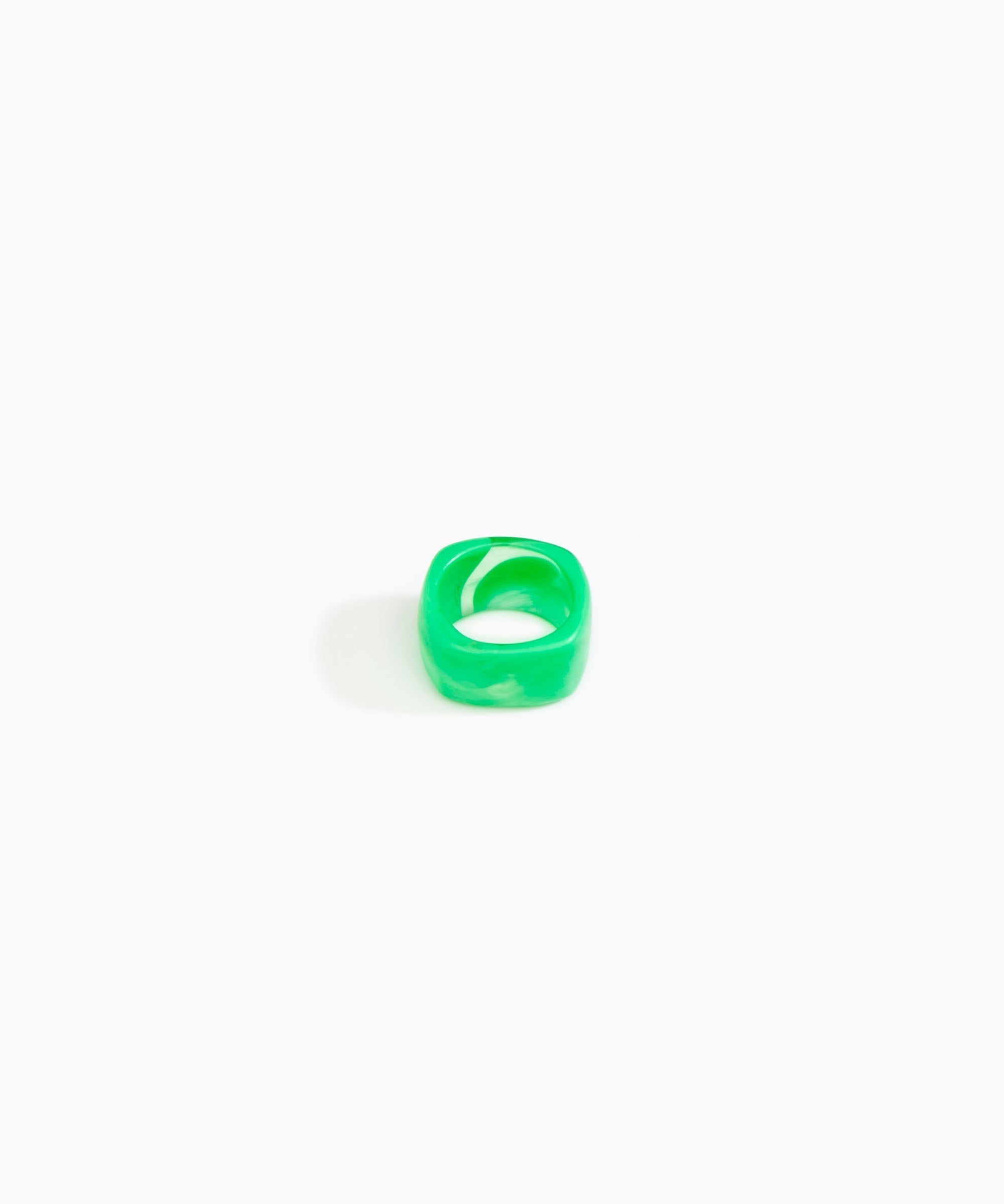Dinosaur Designs Cube Ring in Leaf Colour resin with Wide Fit