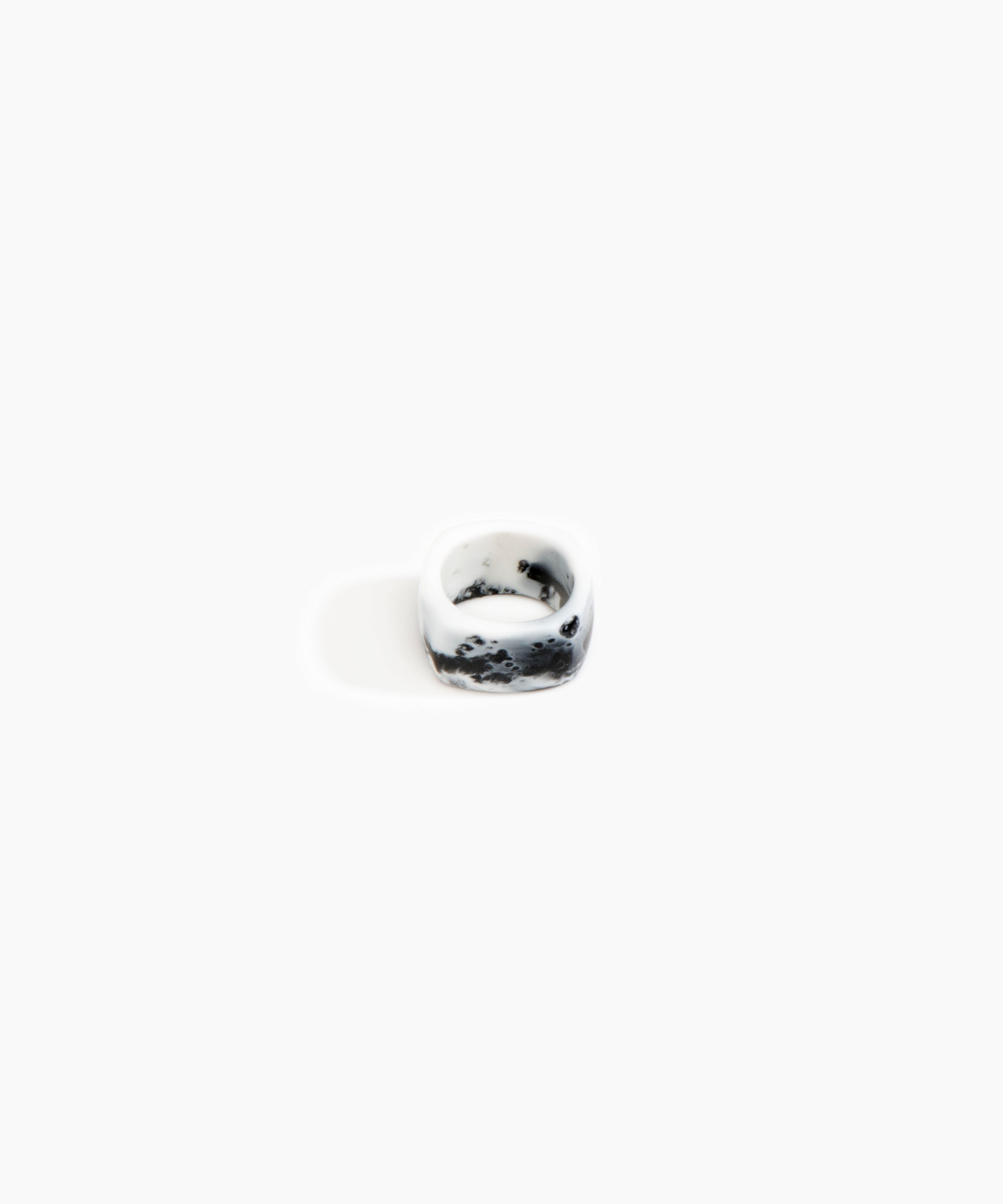 Dinosaur Designs Cube Ring in White Marble Colour resin with Wide Fit.