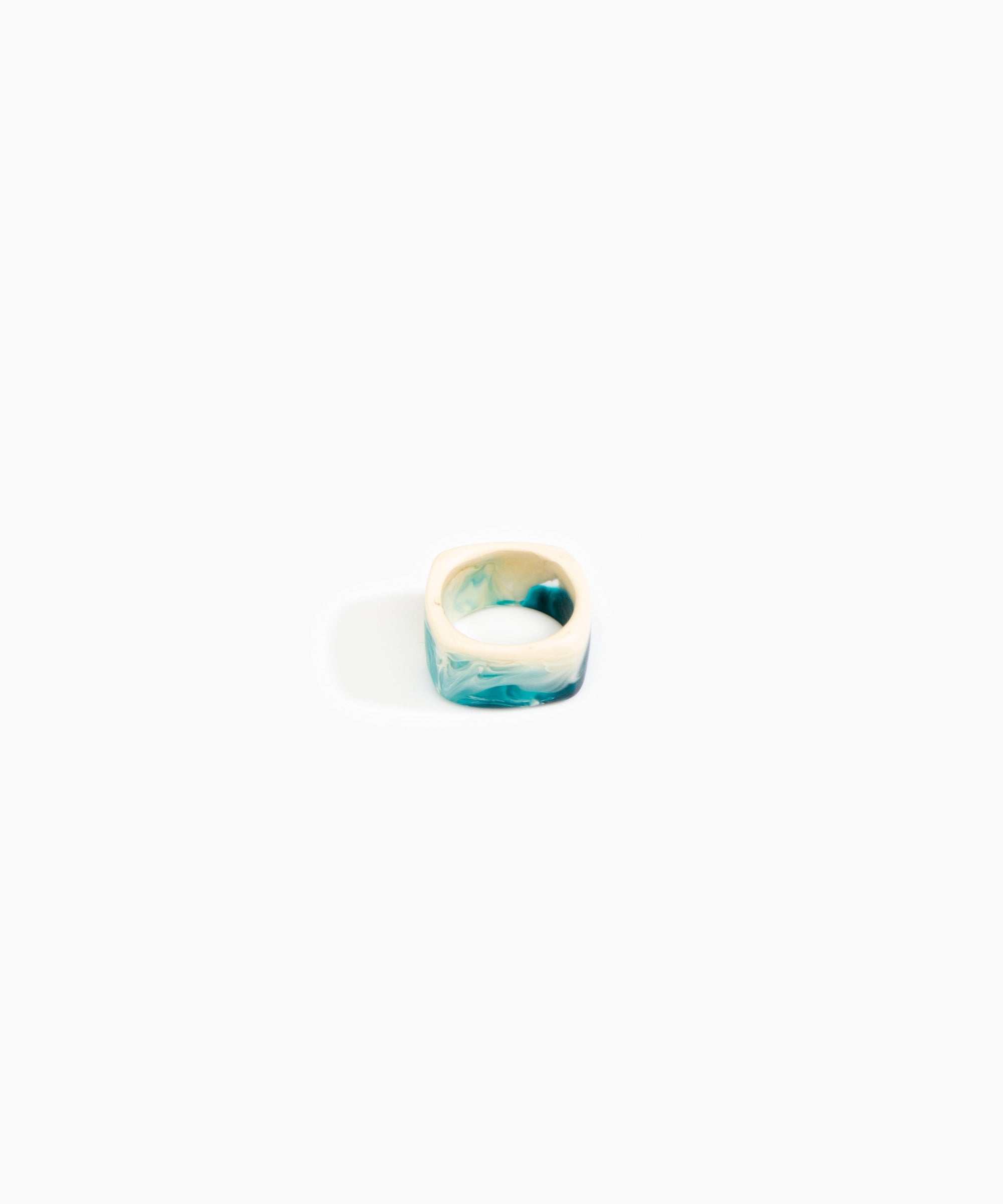 Dinosaur Designs Cube Ring in Lagoon Colour resin with Wide Fit