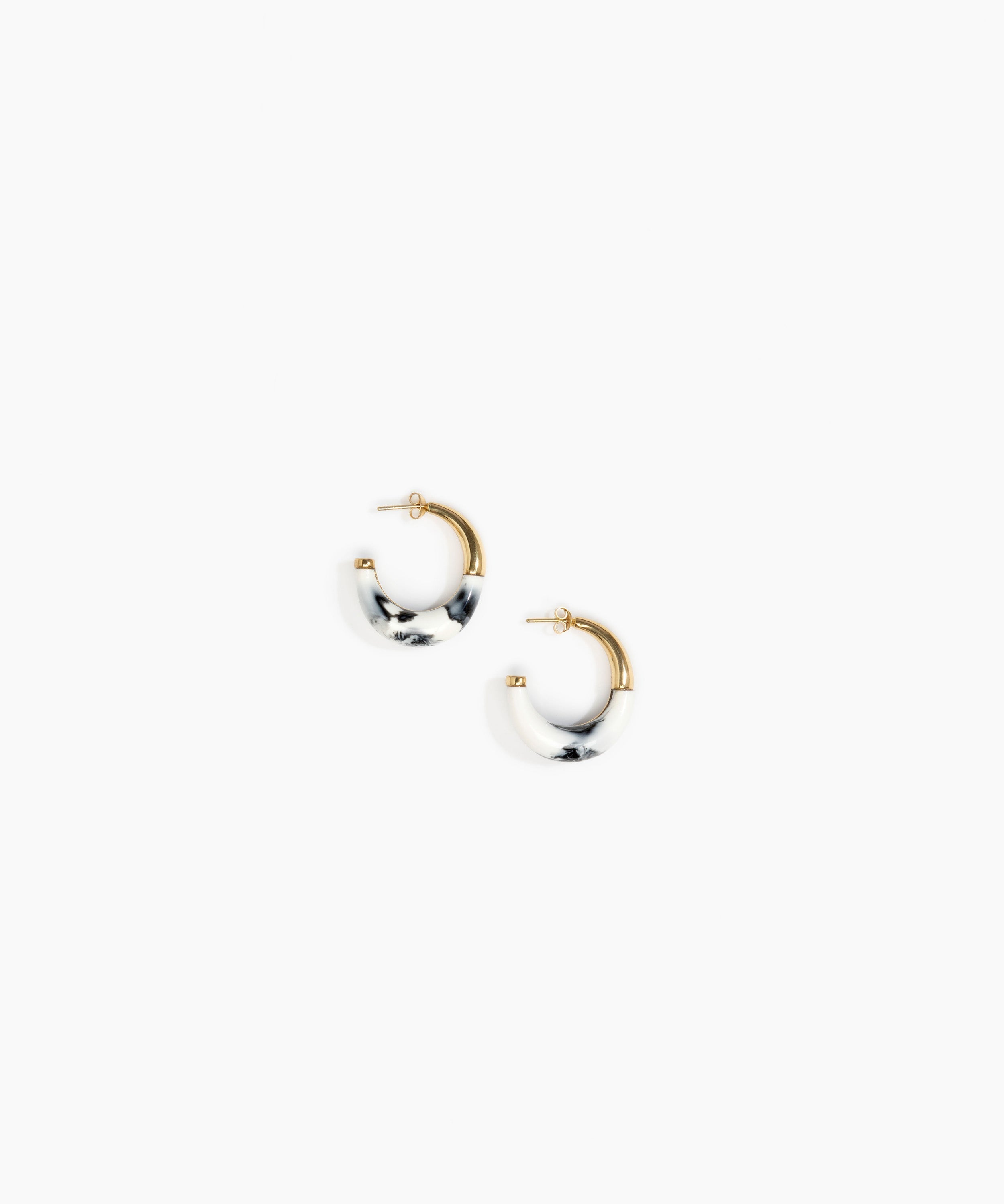 Dinosaur Designs Small Horn Earrings in White Marble Colour resin with Nano-Coated Brass Material.