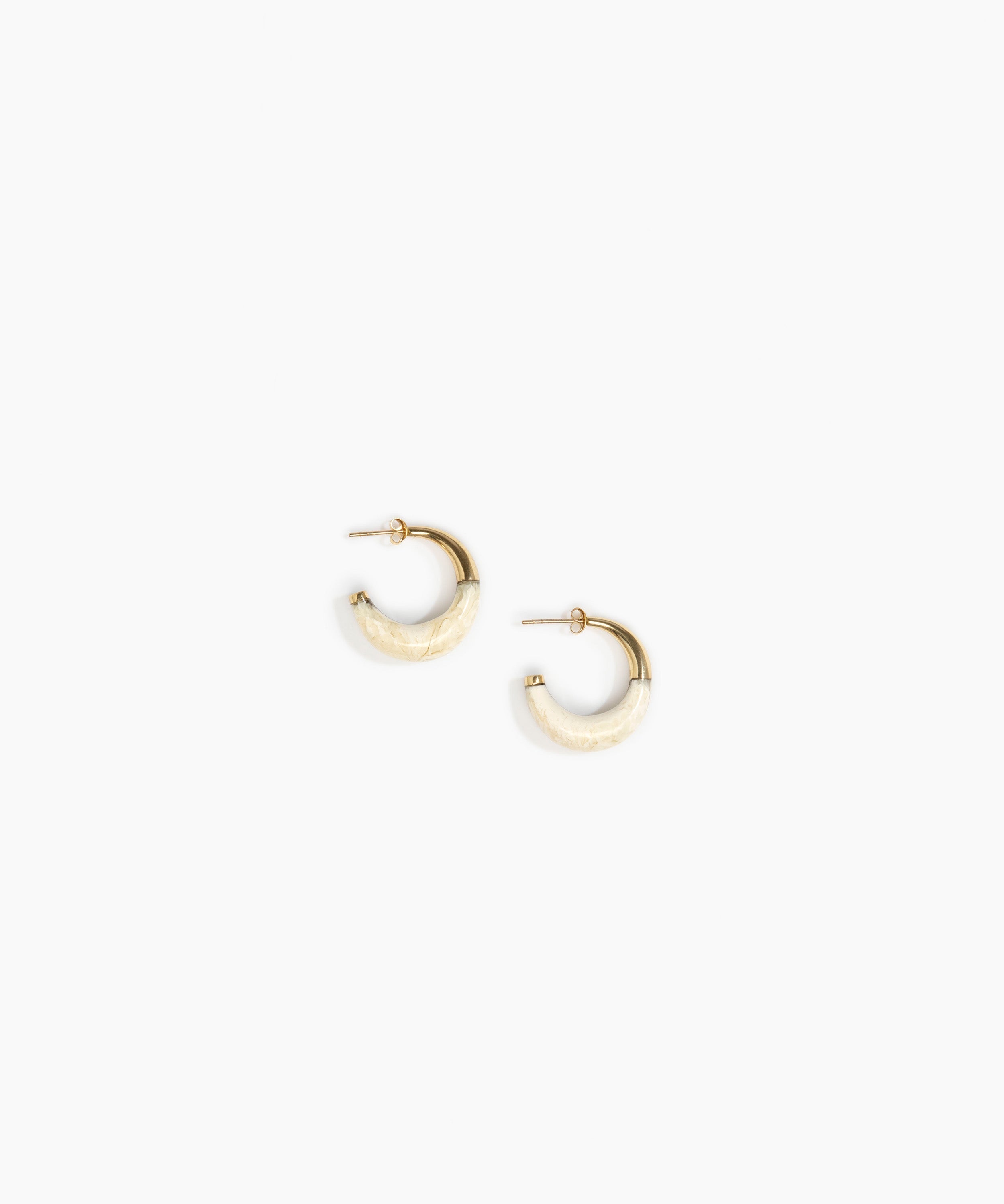 Dinosaur Designs Small Horn Earrings in Chalk Swirl Colour resin with Nano-Coated Brass Material.