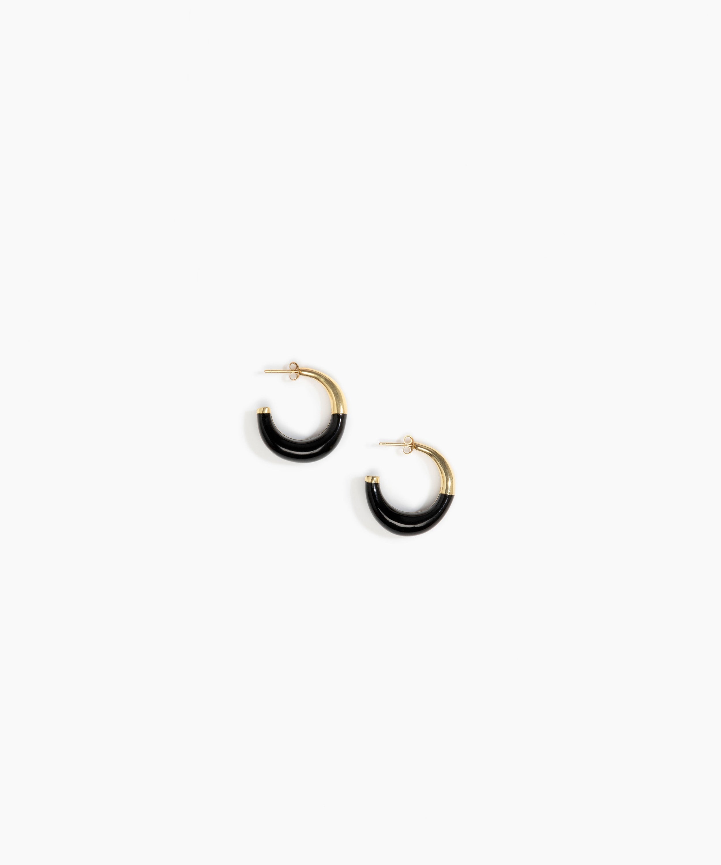 Dinosaur Designs Small Horn Earrings in Black Colour resin with Nano-Coated Brass Material.