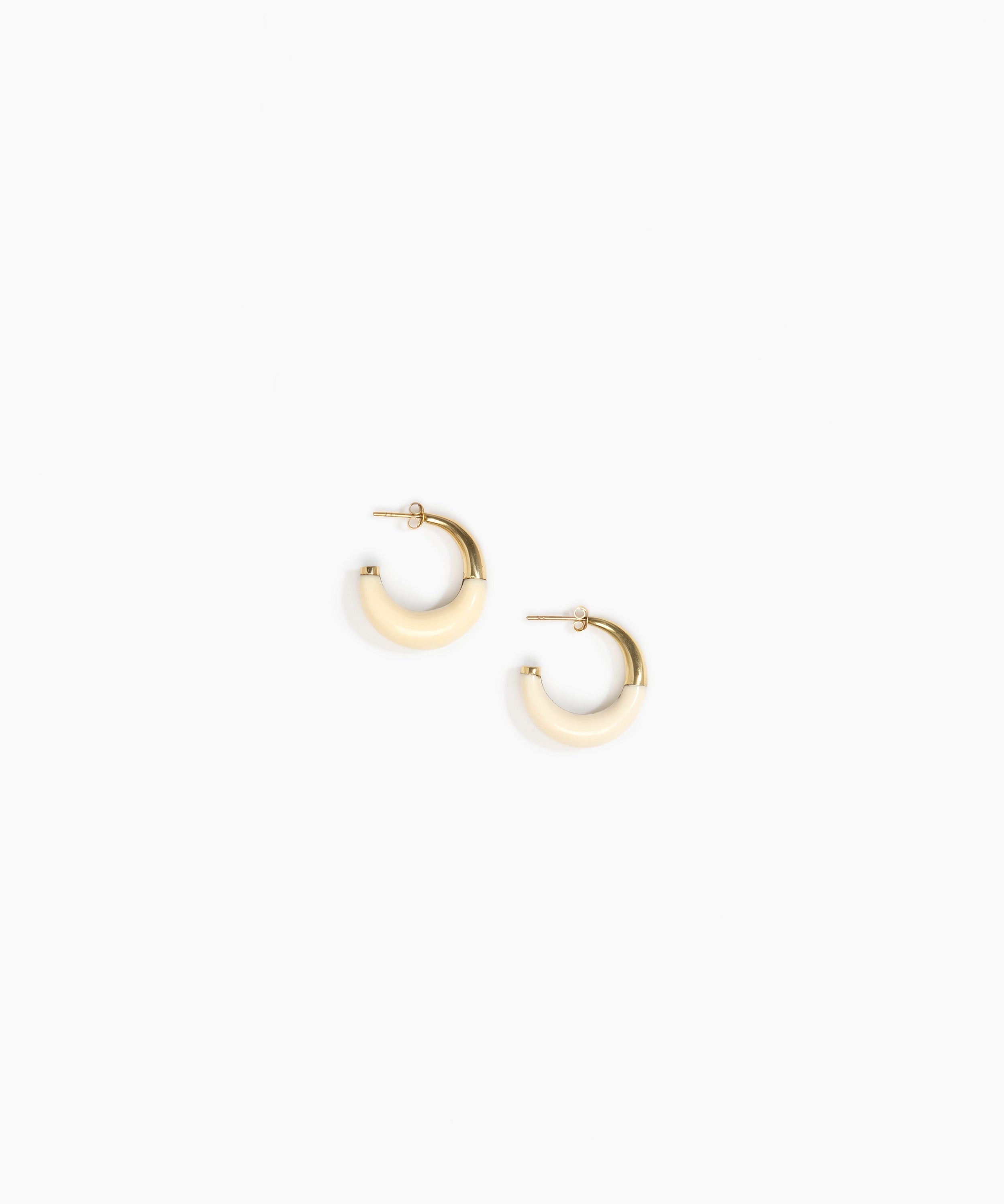 Dinosaur Designs Small Horn Earrings in Cream Colour resin with Nano-Coated Brass Material.