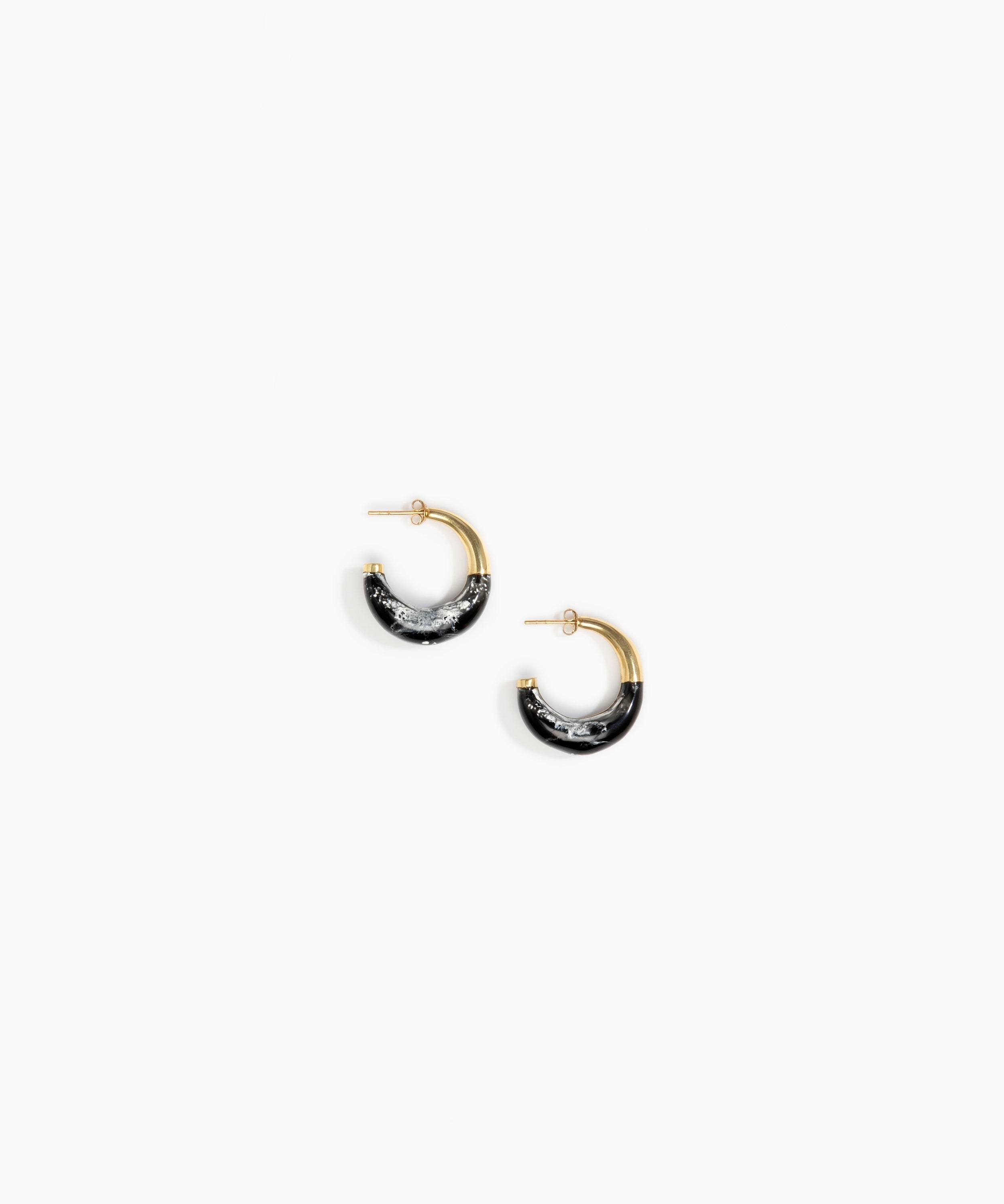 Dinosaur Designs Small Horn Earrings in Black Marble Colour resin with Nano-Coated Brass Material.